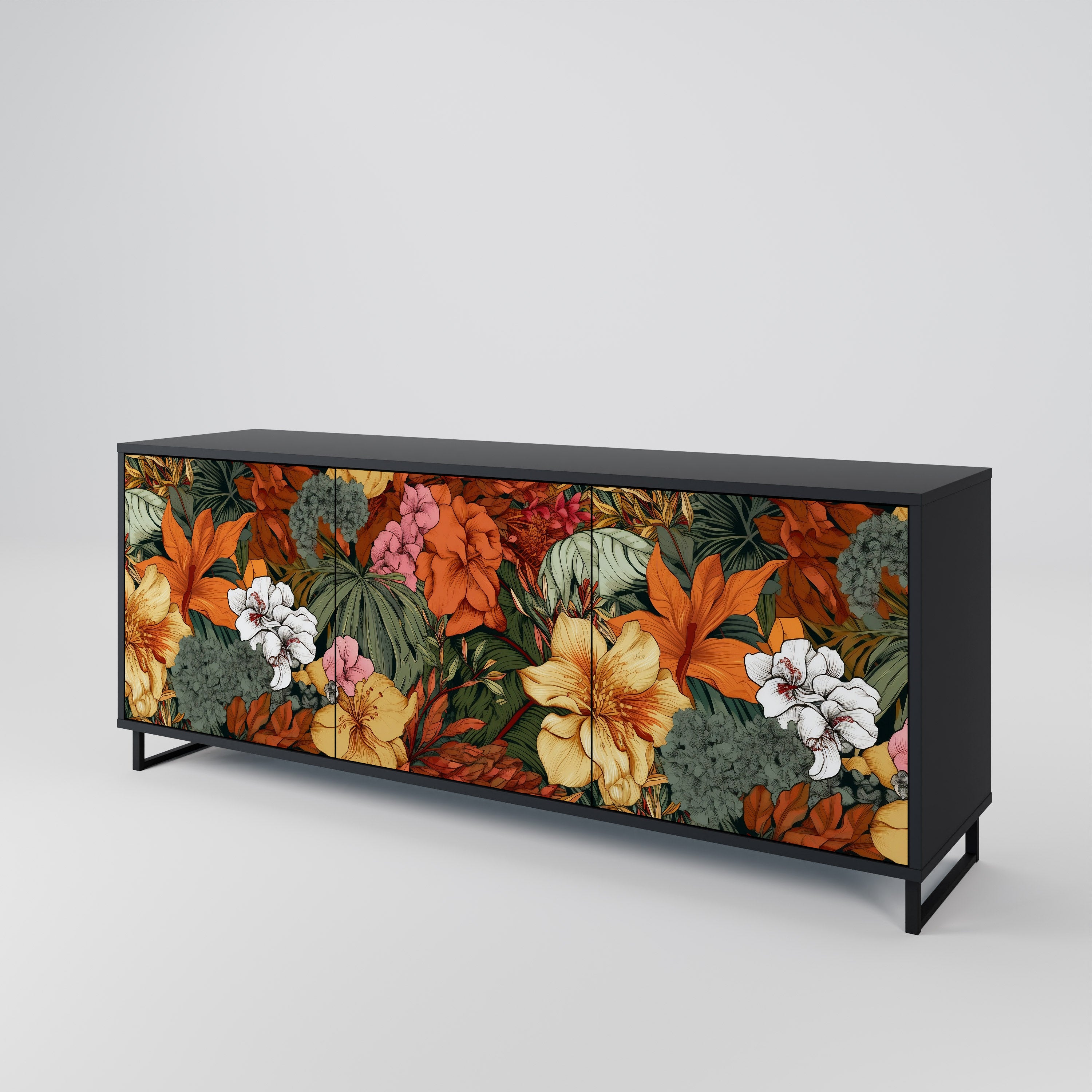 RADIANT FLORA 3-Door Sideboard in Black Finish
