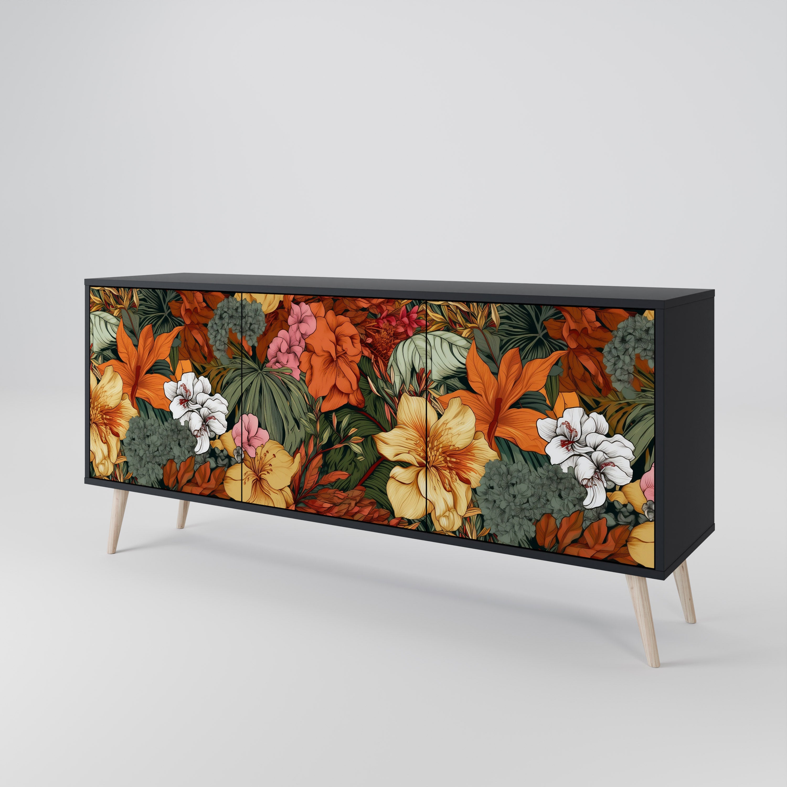 RADIANT FLORA 3-Door Sideboard in Black Finish