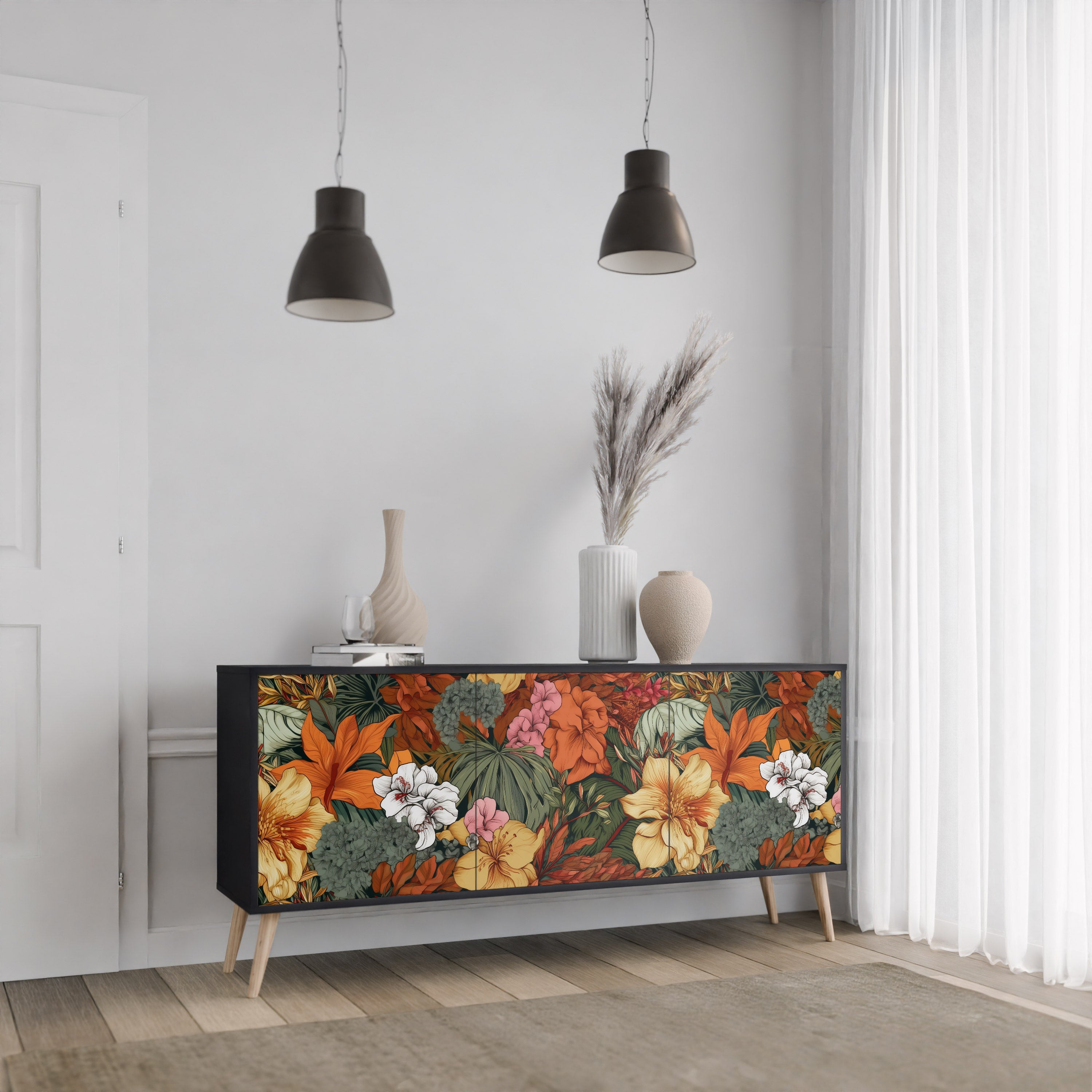RADIANT FLORA 3-Door Sideboard in Black Finish