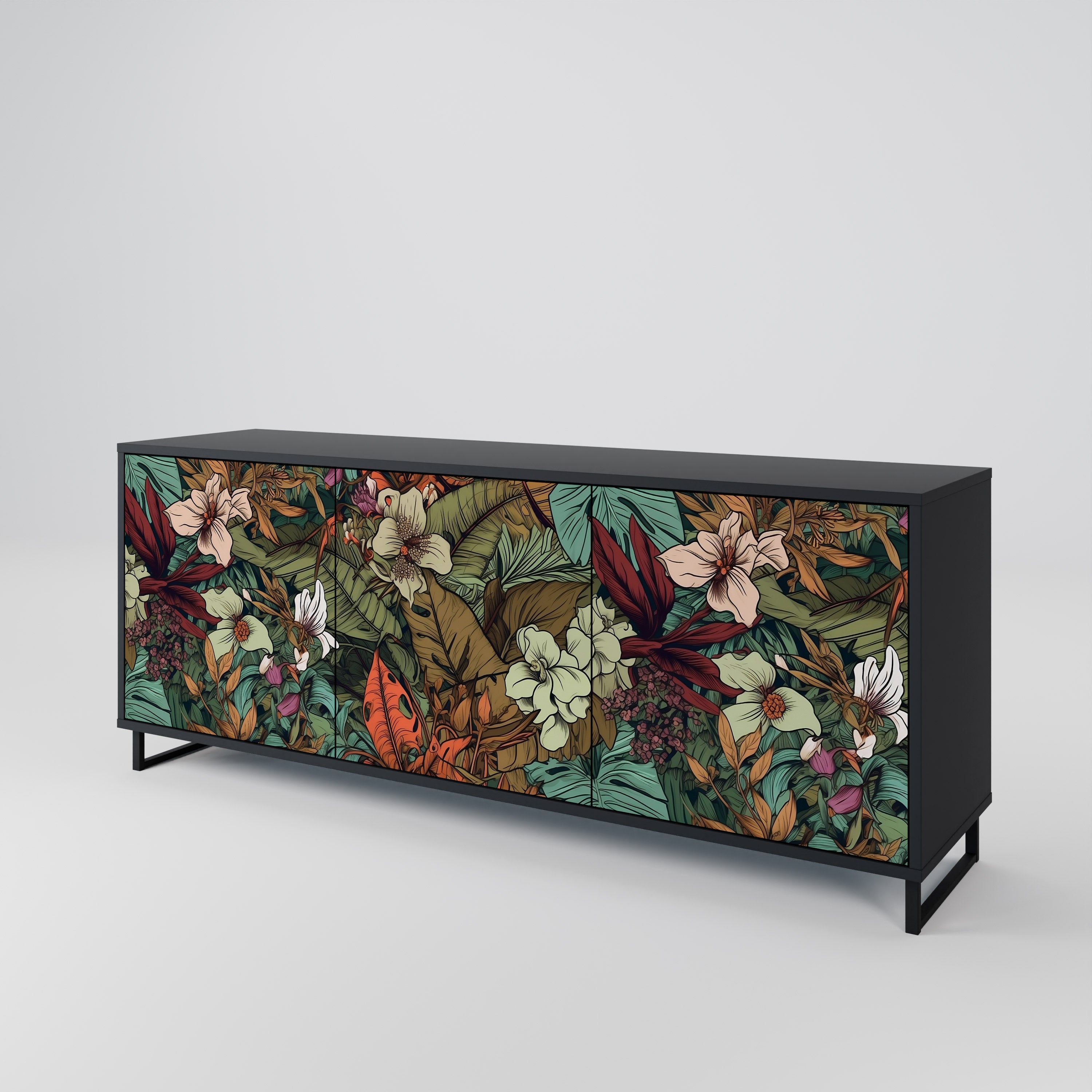 BOTANICAL EMERGENCE 3-Door Sideboard in Black Finish
