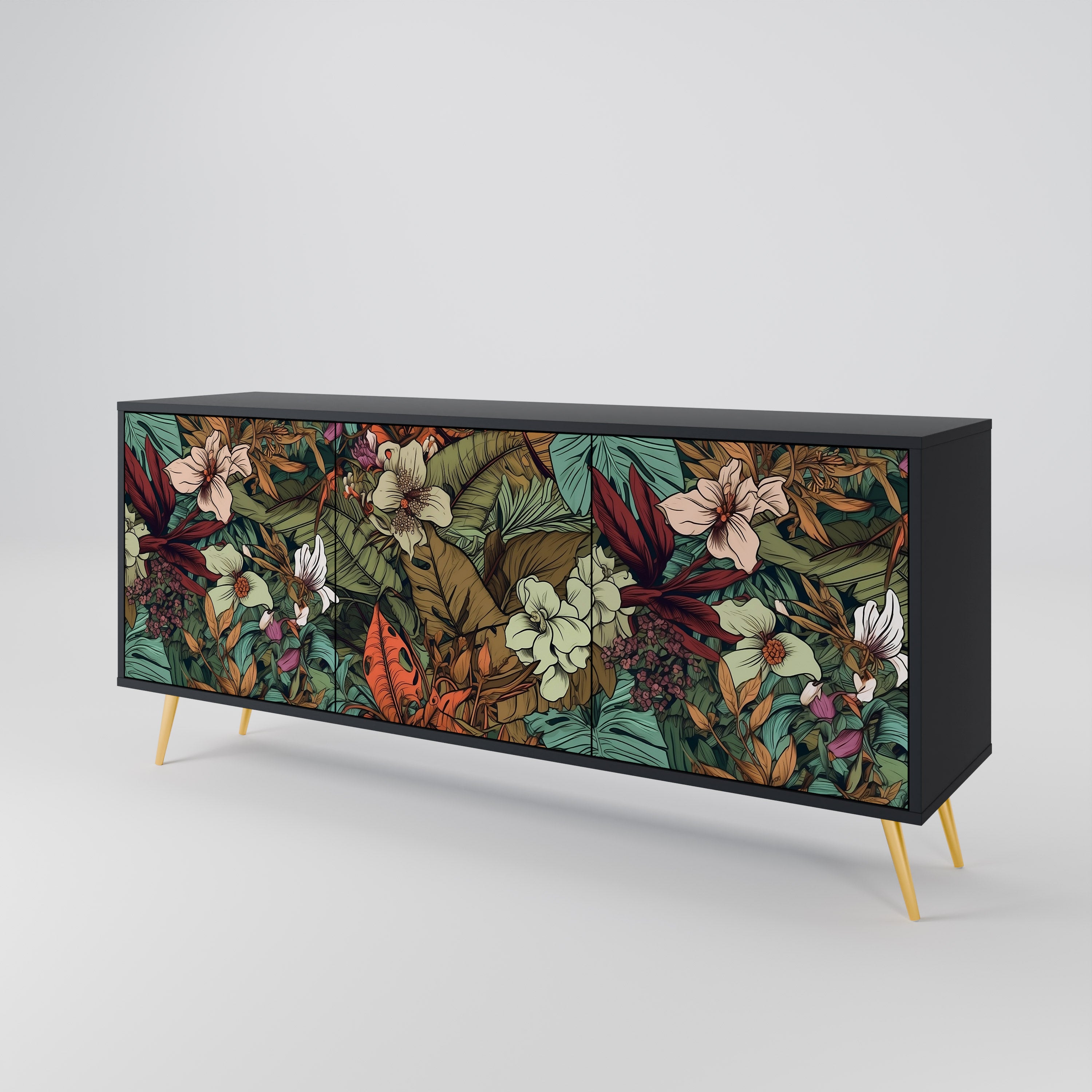 BOTANICAL EMERGENCE 3-Door Sideboard in Black Finish
