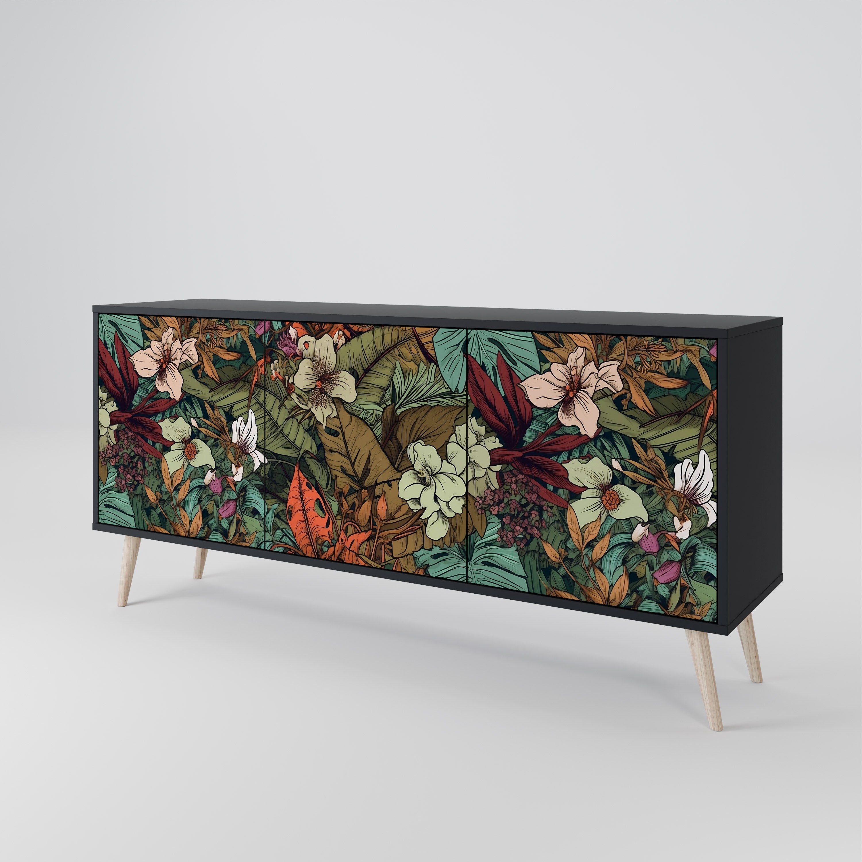 BOTANICAL EMERGENCE 3-Door Sideboard in Black Finish