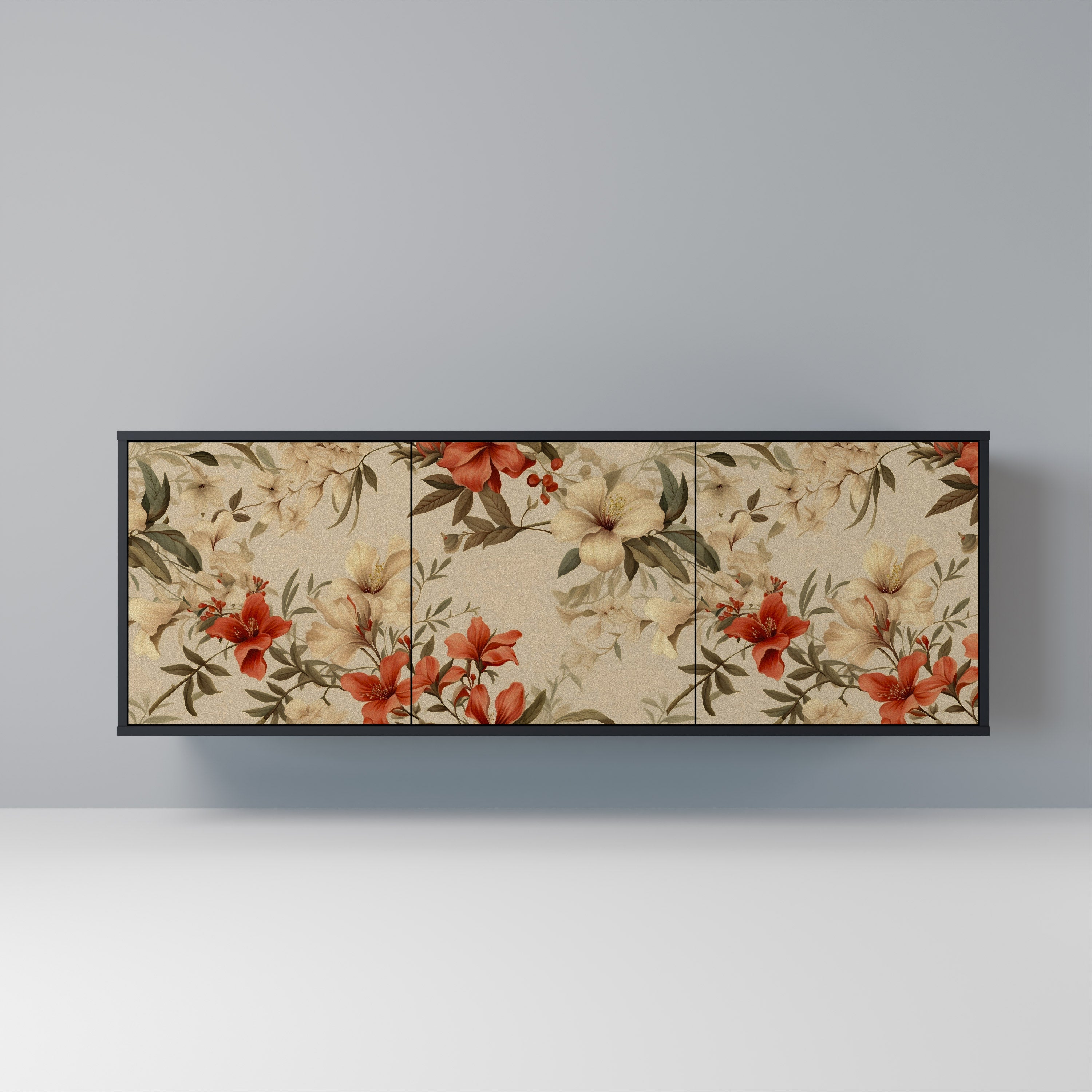 BLOOMING HARMONY 3-Door Sideboard in Black Finish