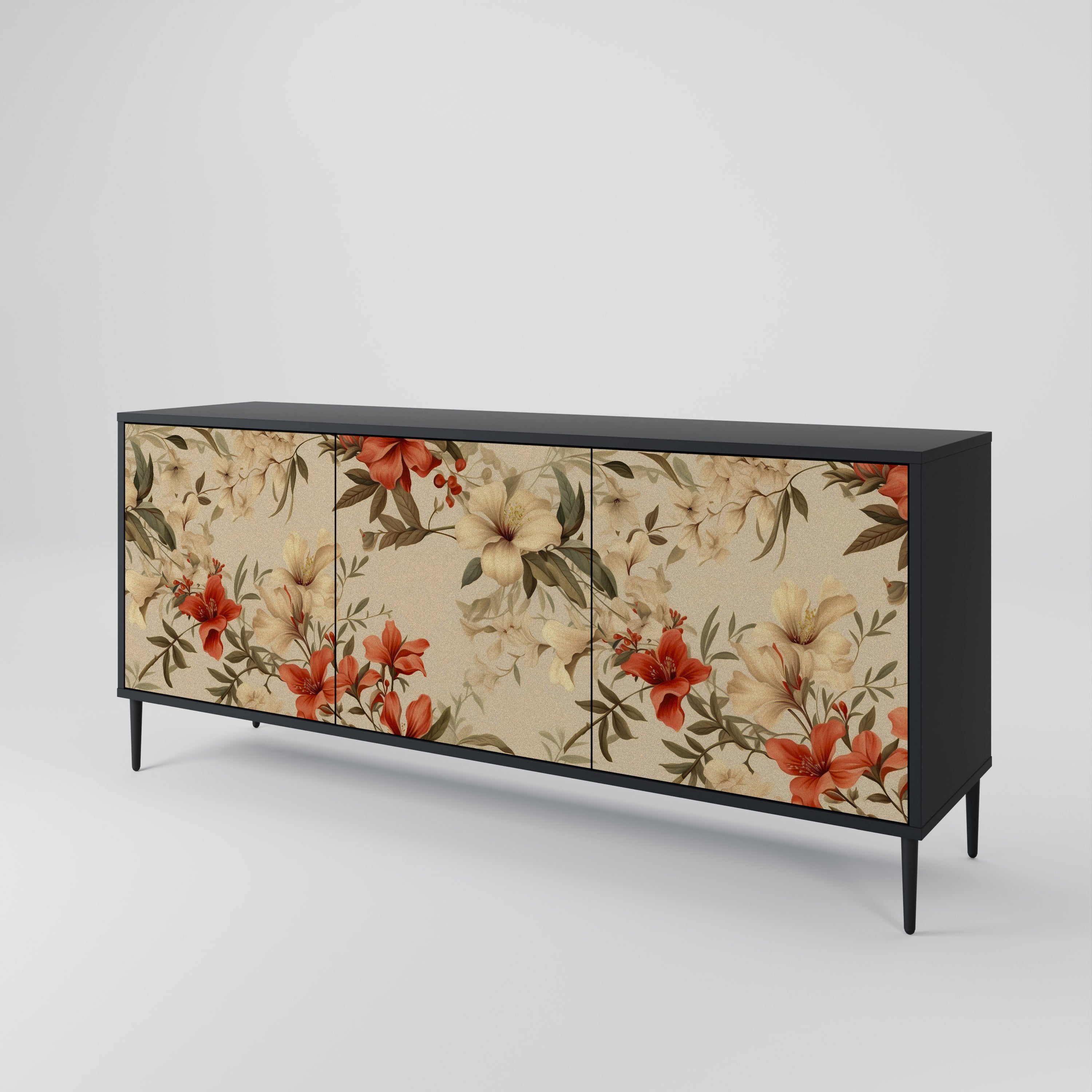 BLOOMING HARMONY 3-Door Sideboard in Black Finish