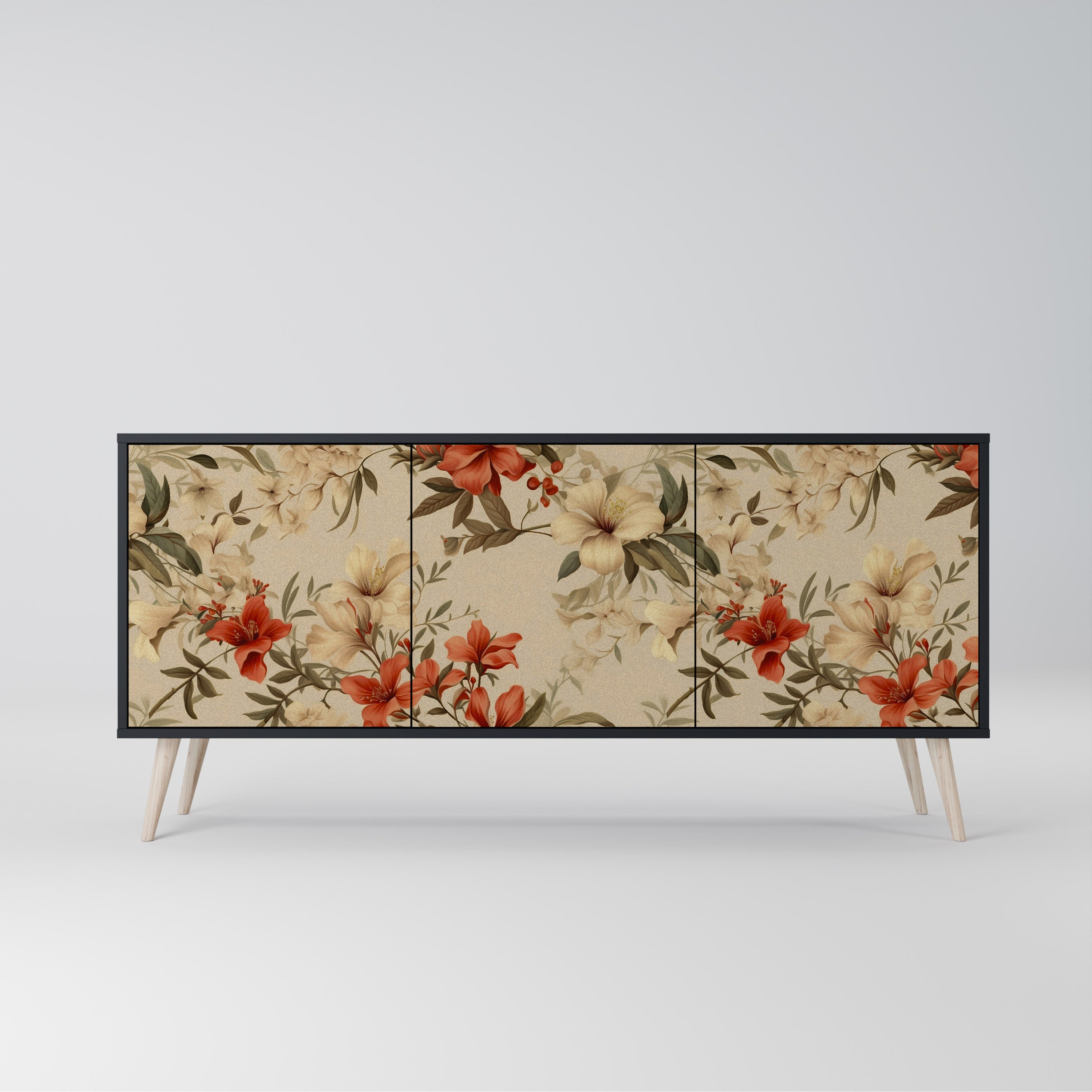 BLOOMING HARMONY 3-Door Sideboard in Black Finish