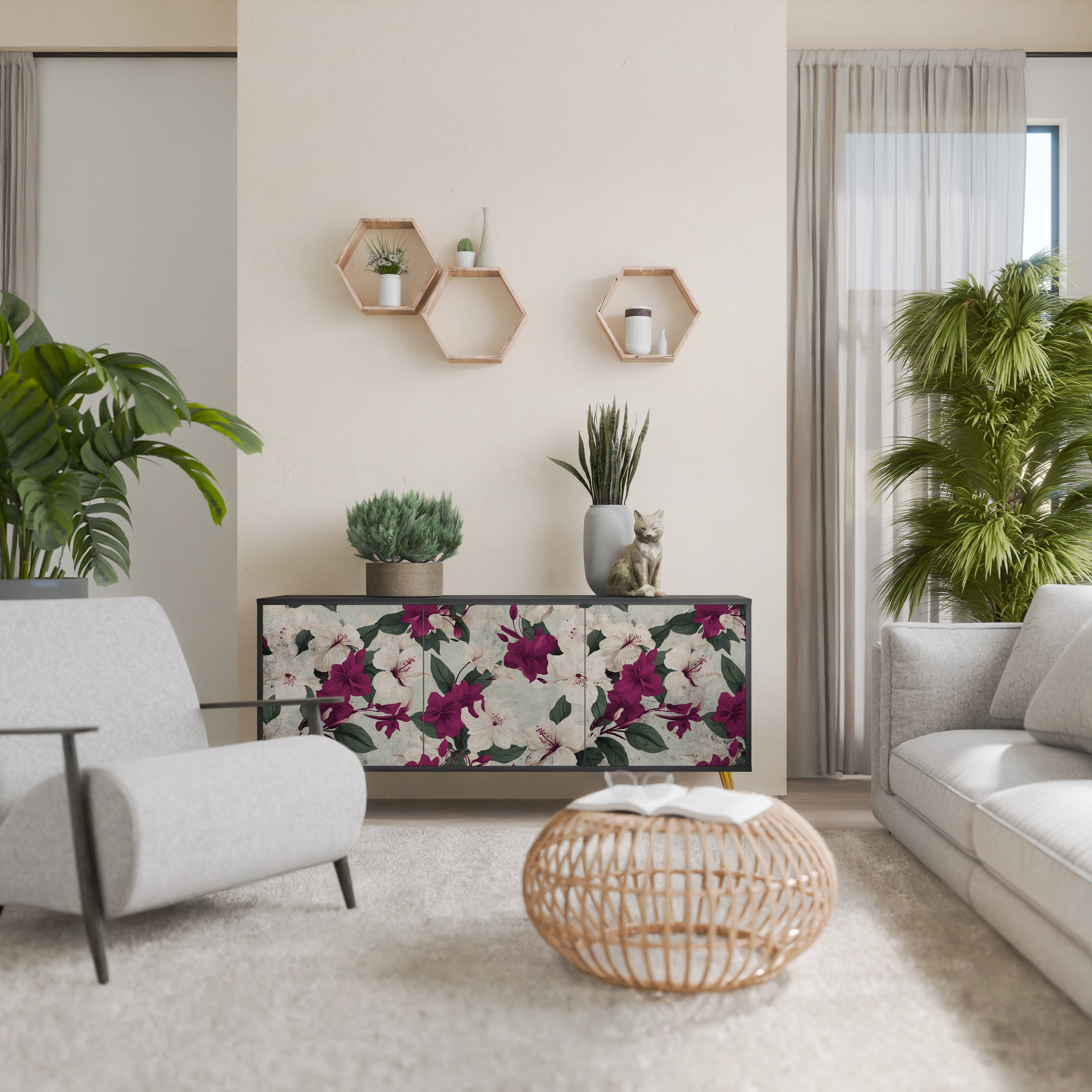 FLOWERET DREAM 3-Door Sideboard in Black Finish