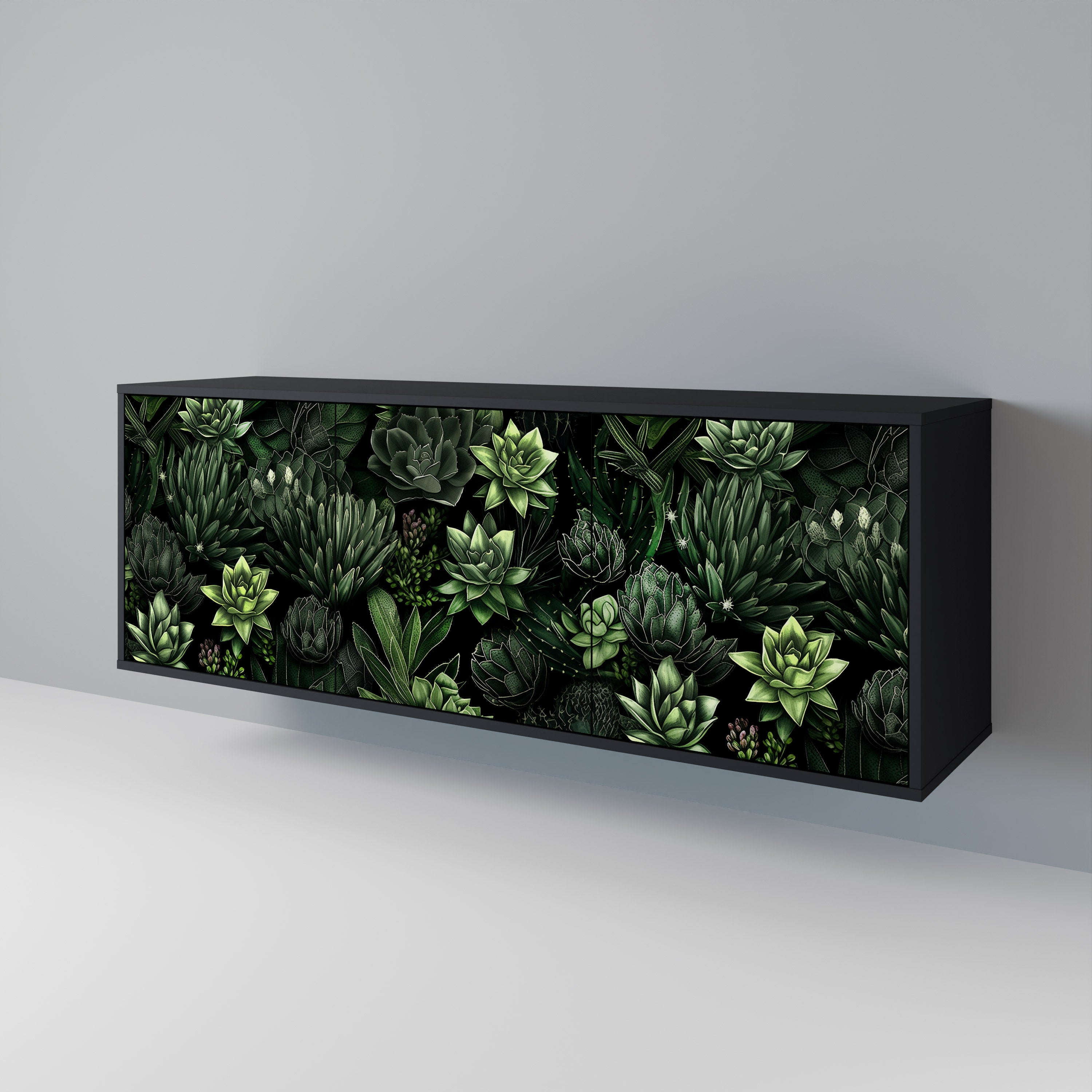 SUCCULENT JUNGLE 3-Door Sideboard in Black Finish