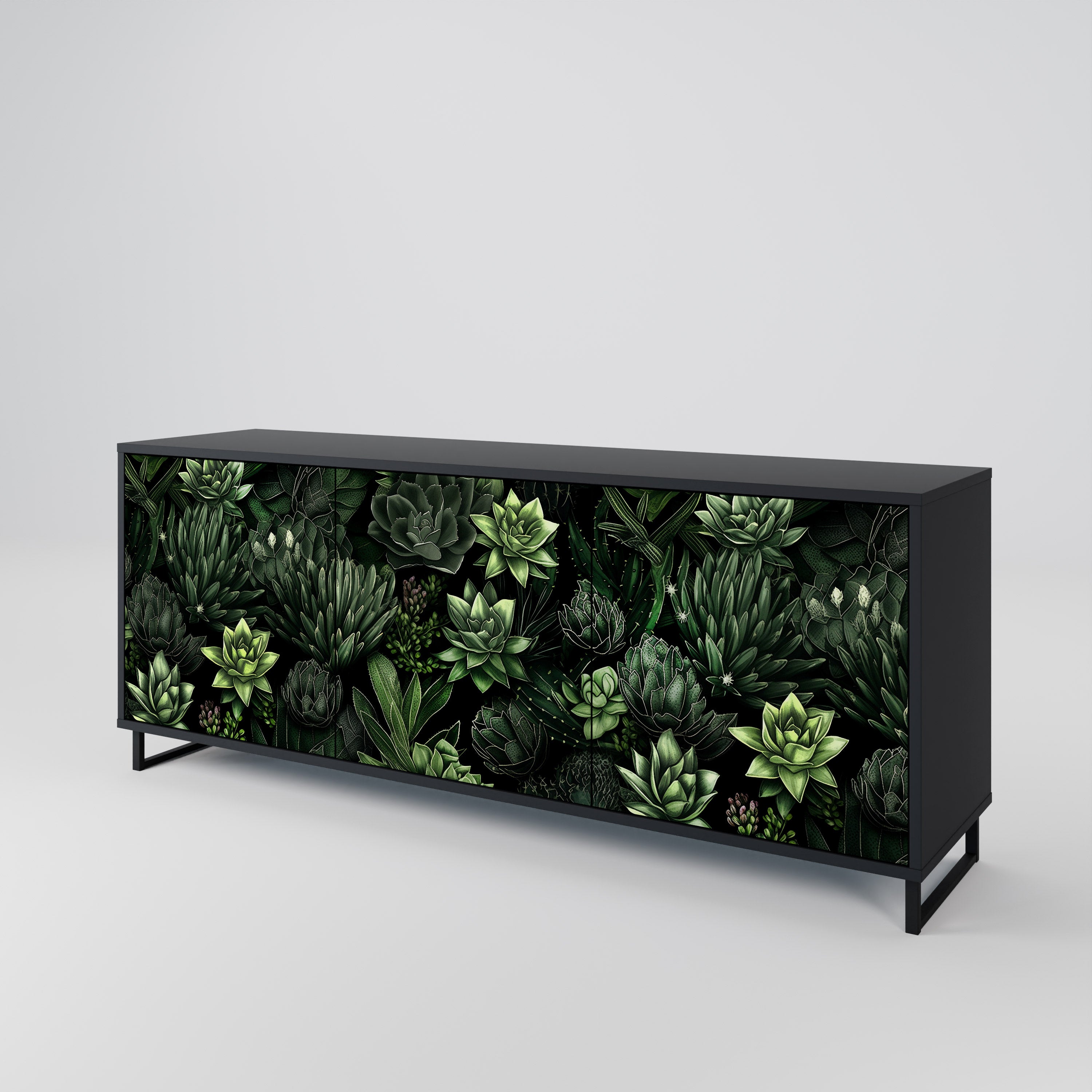 SUCCULENT JUNGLE 3-Door Sideboard in Black Finish