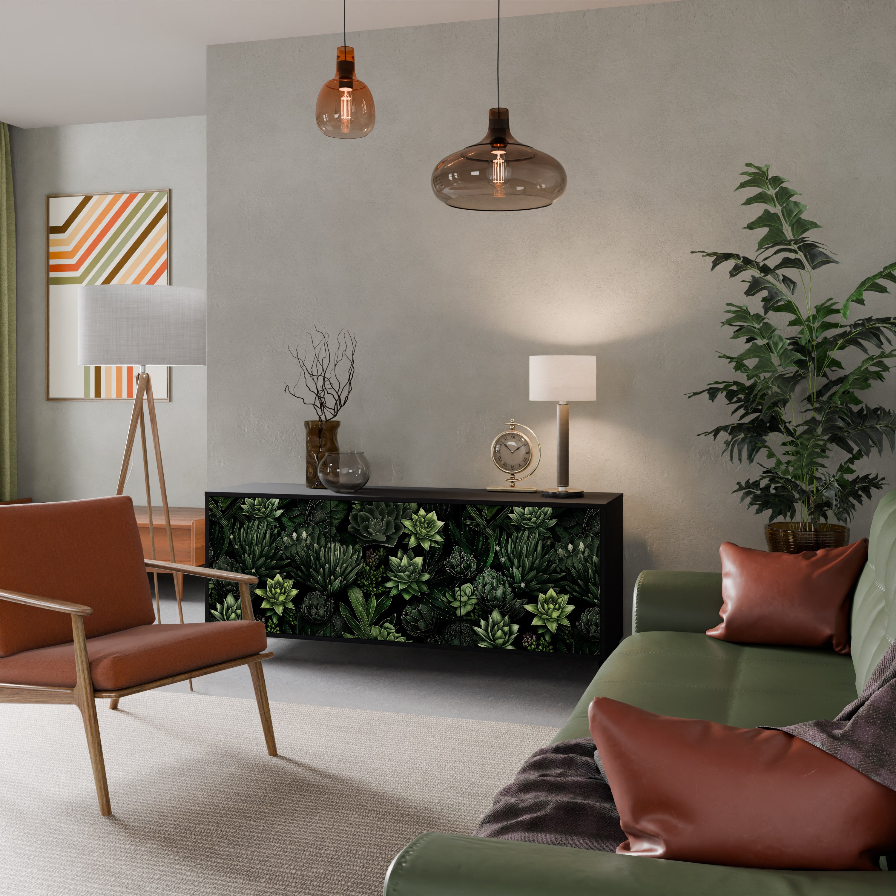 SUCCULENT JUNGLE 3-Door Sideboard in Black Finish