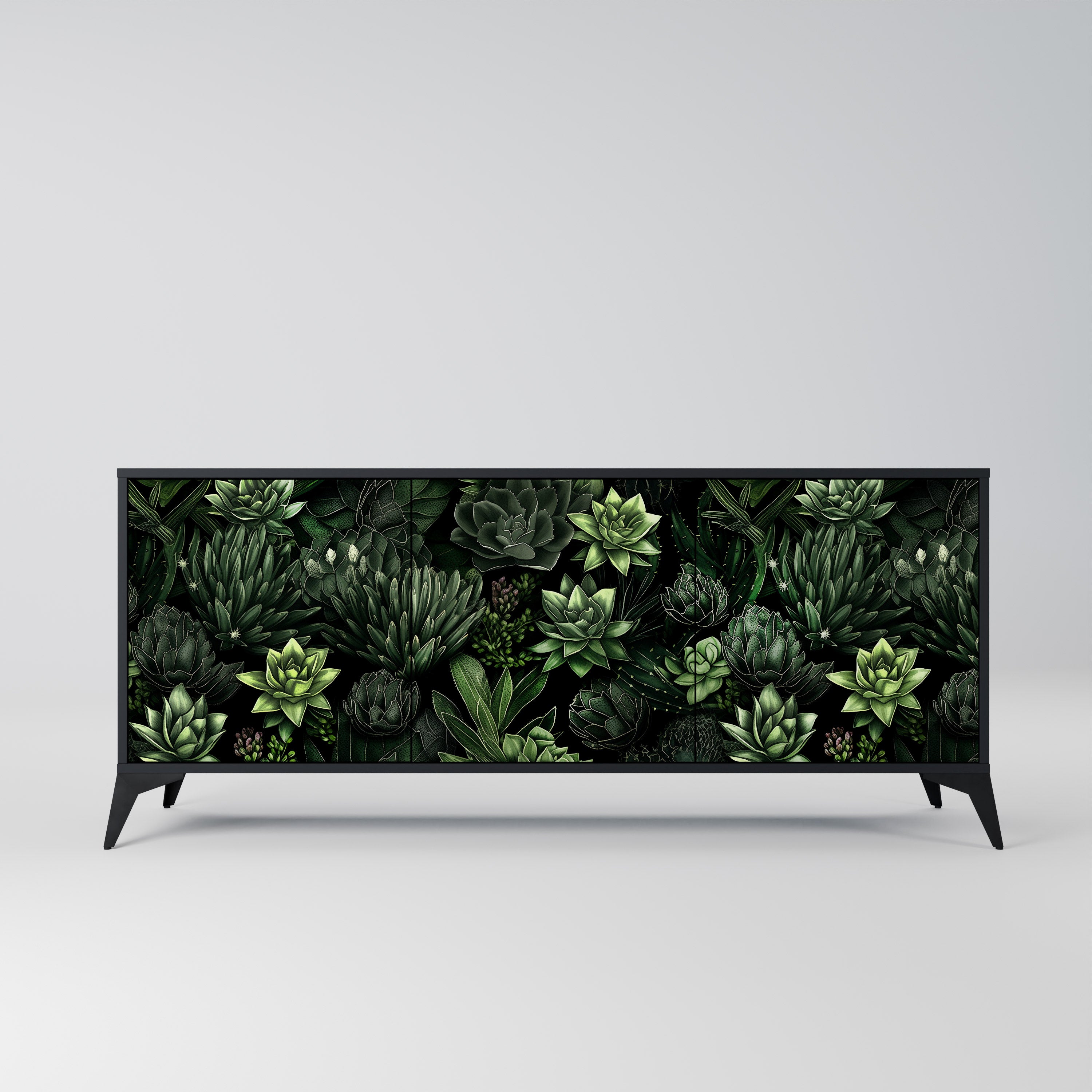 SUCCULENT JUNGLE 3-Door Sideboard in Black Finish