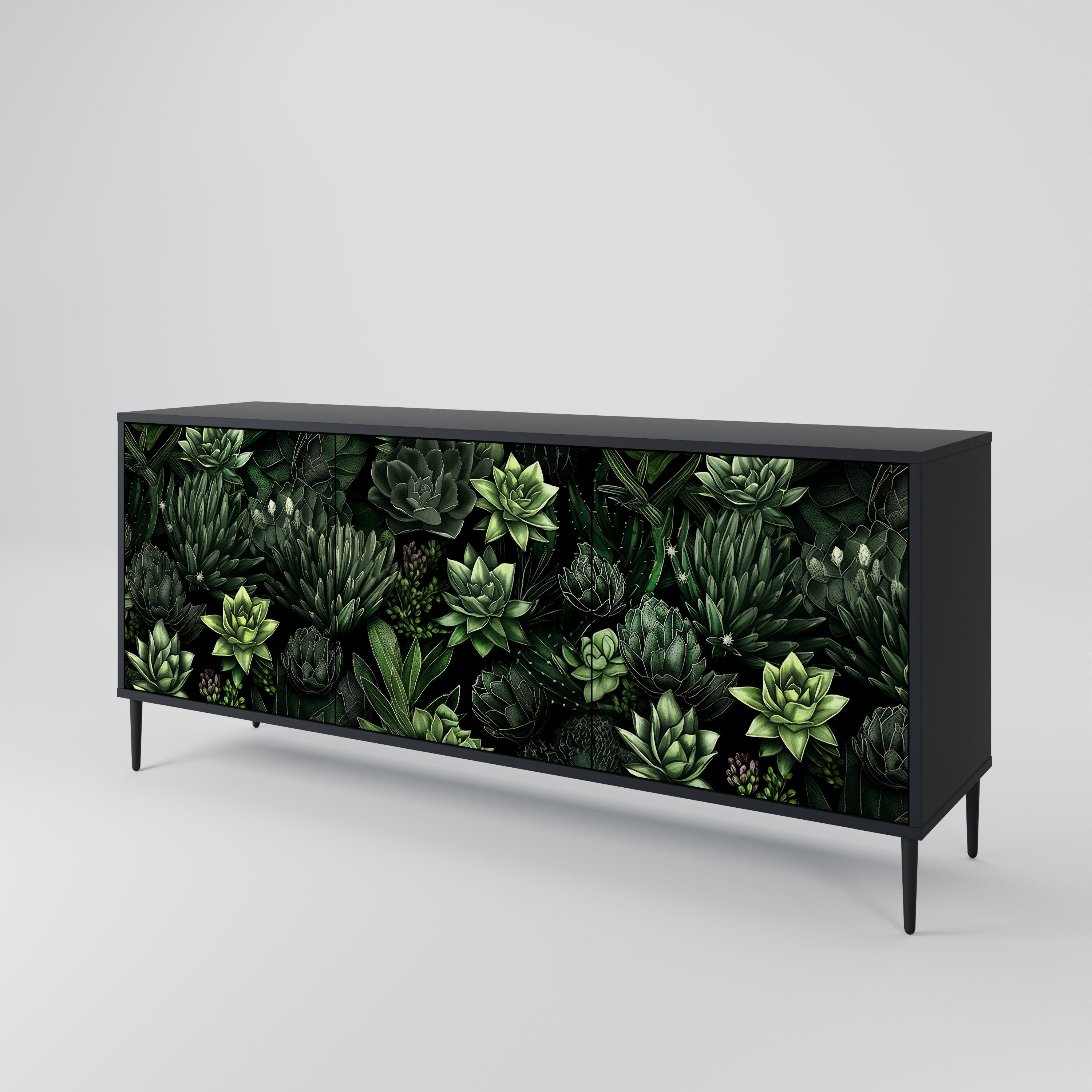 SUCCULENT JUNGLE 3-Door Sideboard in Black Finish