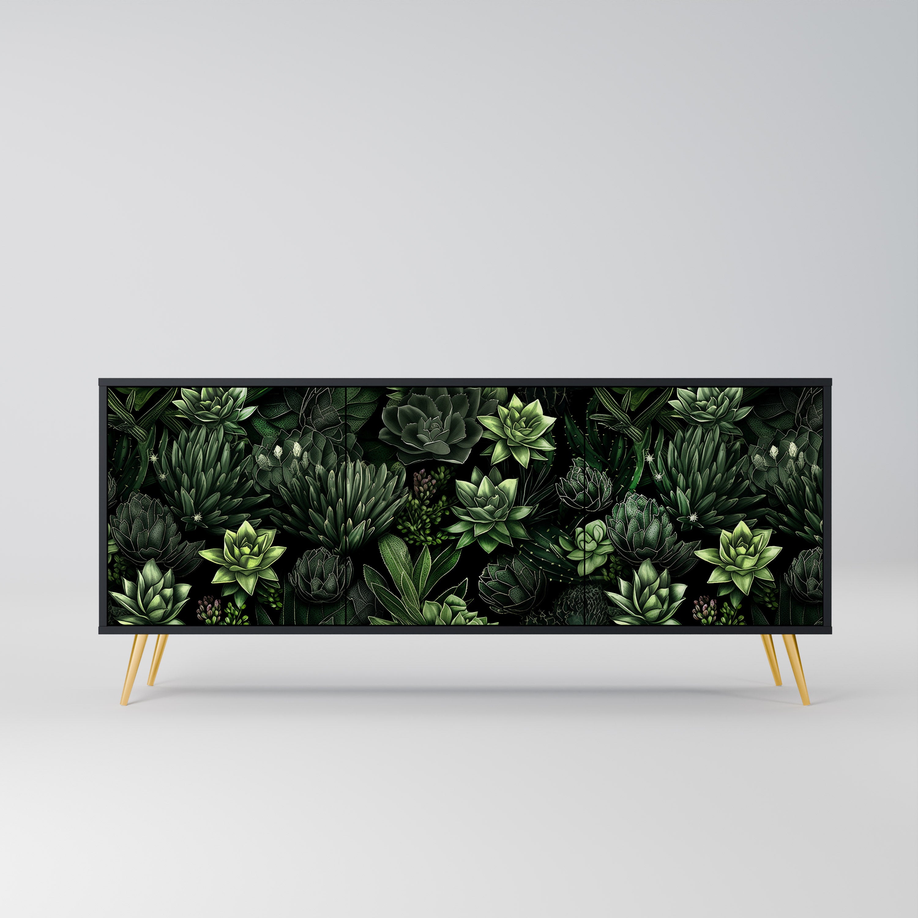 SUCCULENT JUNGLE 3-Door Sideboard in Black Finish