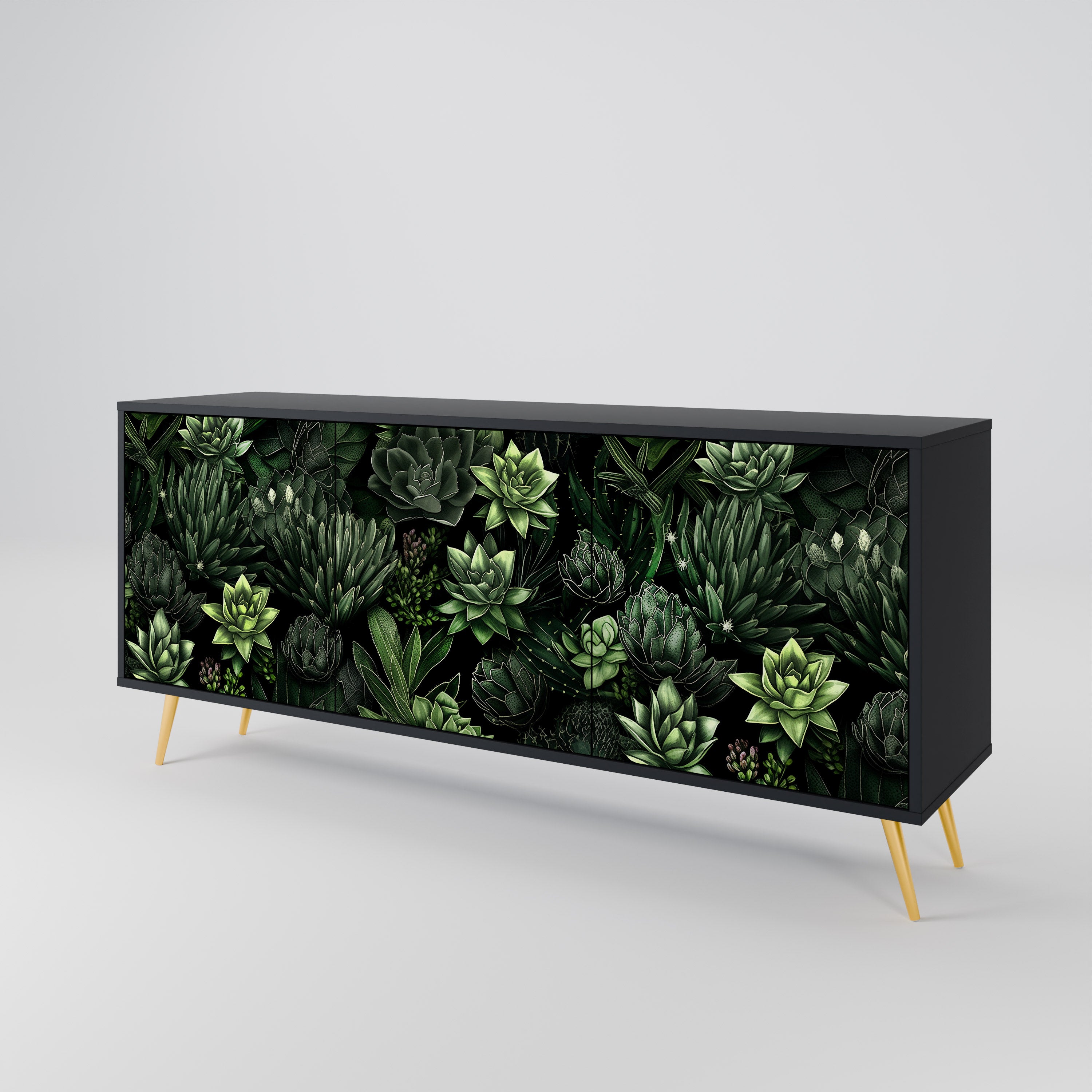 SUCCULENT JUNGLE 3-Door Sideboard in Black Finish