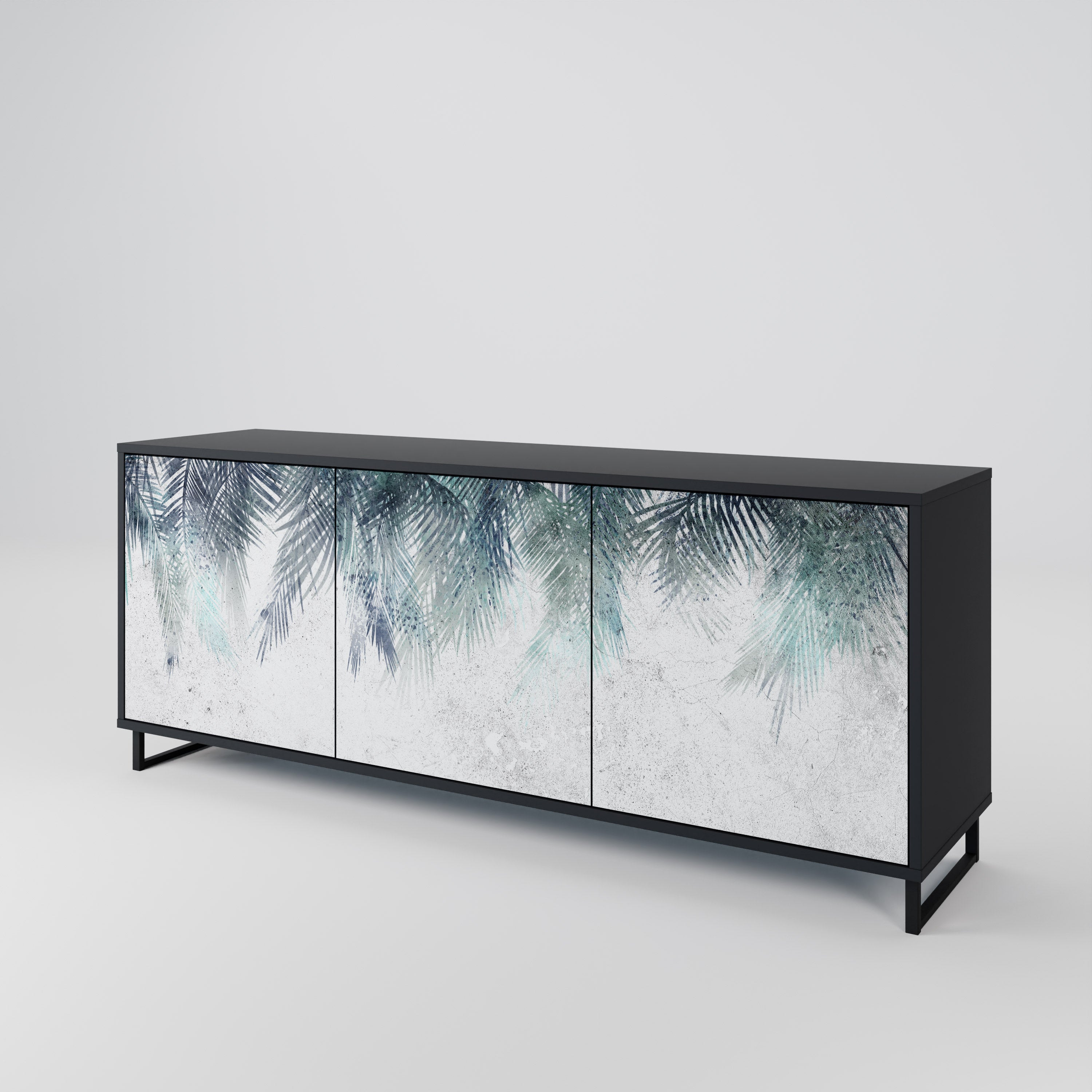 PALM VEIL 3-Door Sideboard in Black Finish