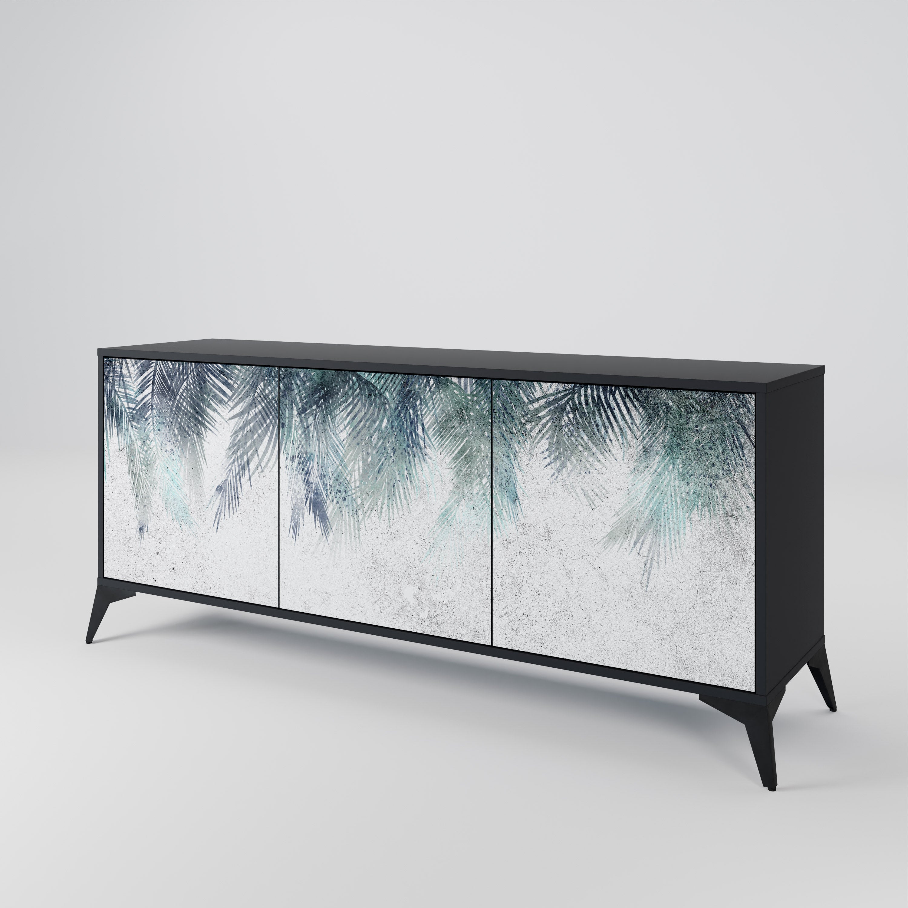 PALM VEIL 3-Door Sideboard in Black Finish