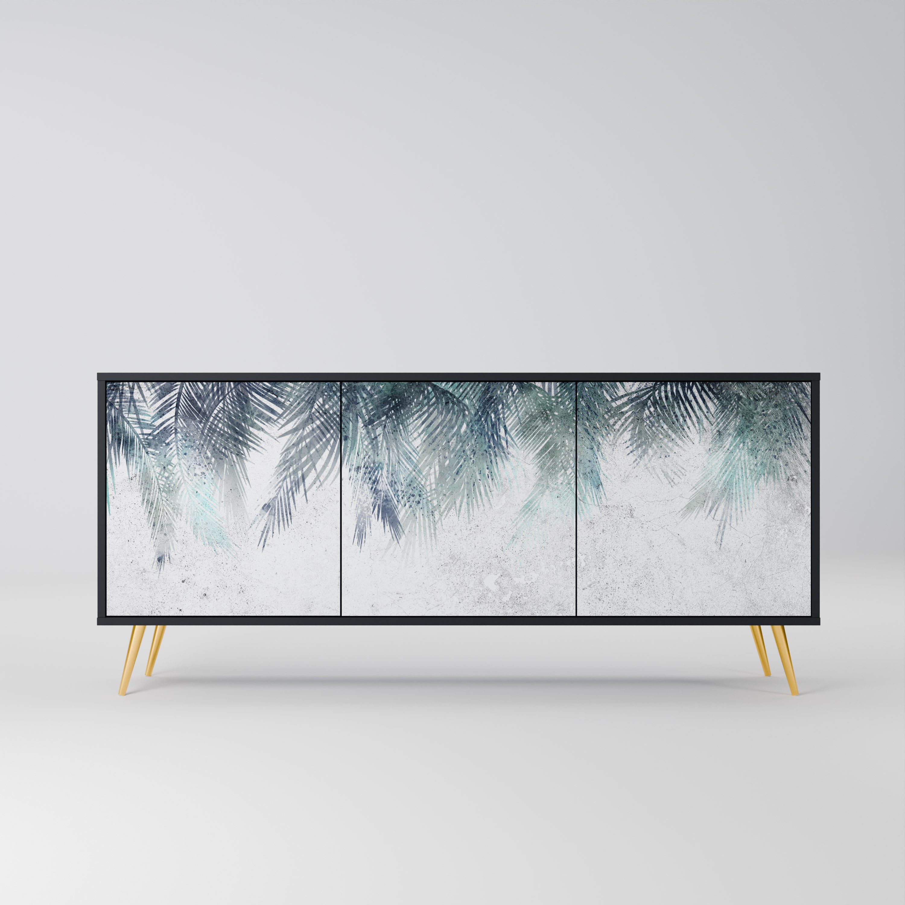 PALM VEIL 3-Door Sideboard in Black Finish