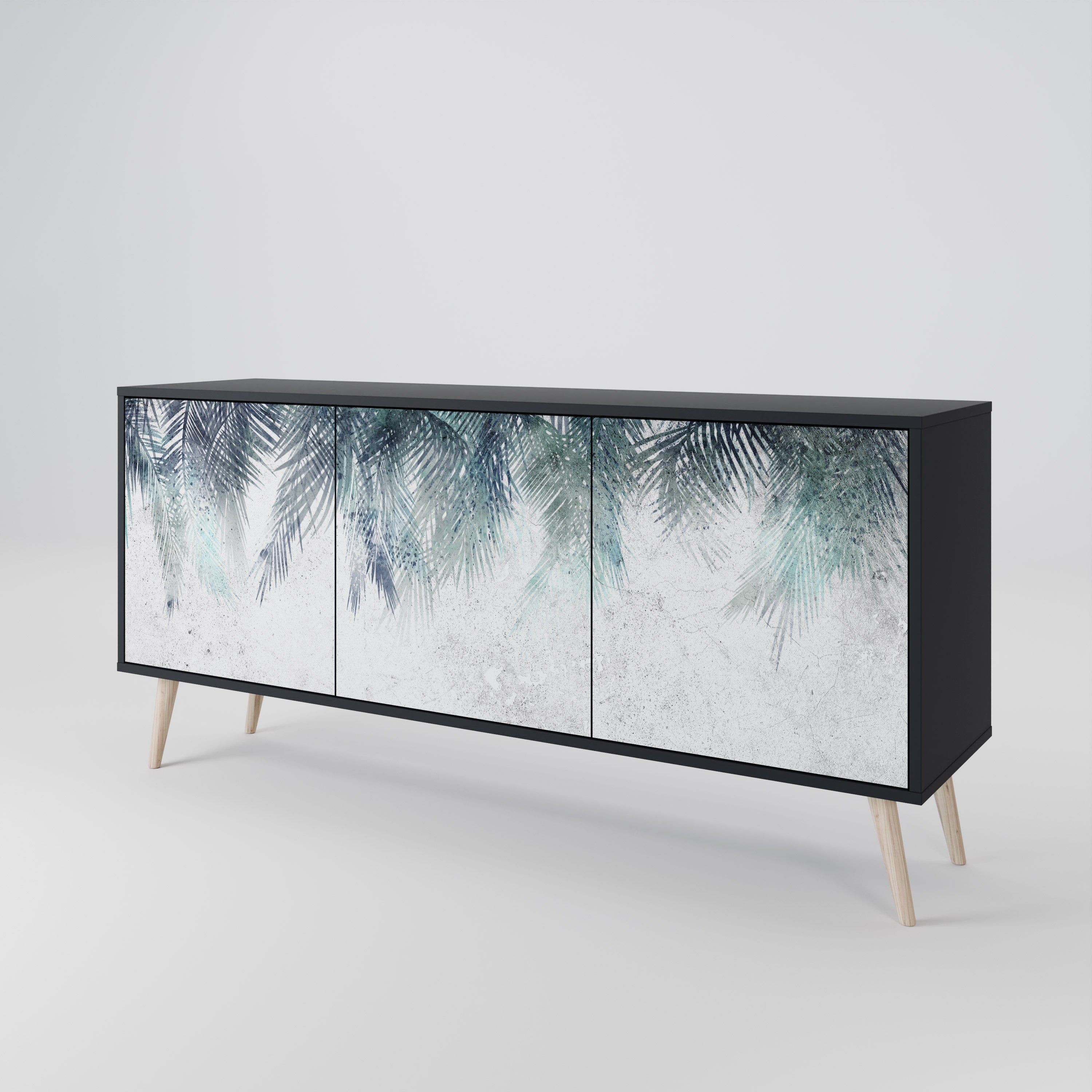 PALM VEIL 3-Door Sideboard in Black Finish