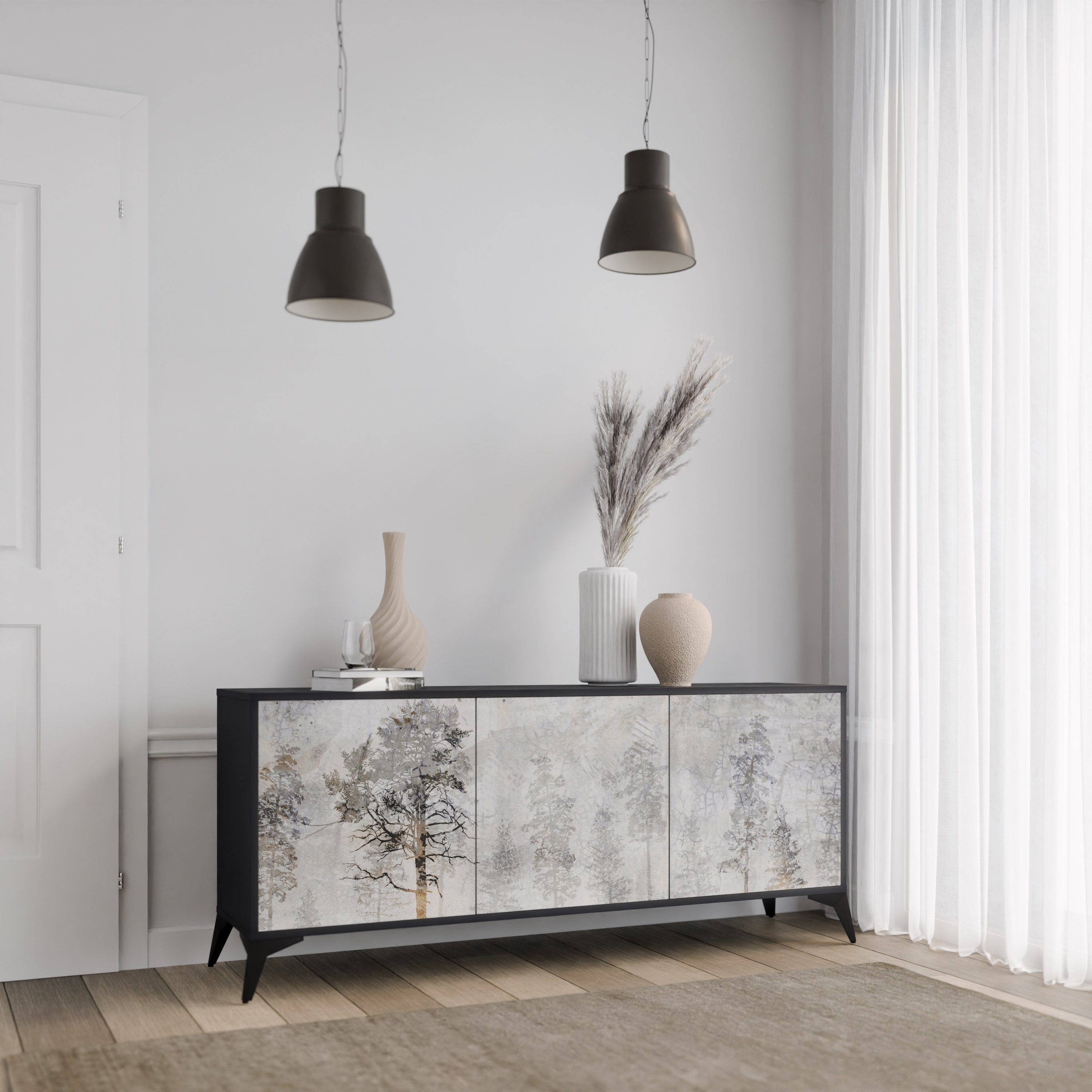 FADE IN THE TREES 3-Door Sideboard in Black Finish