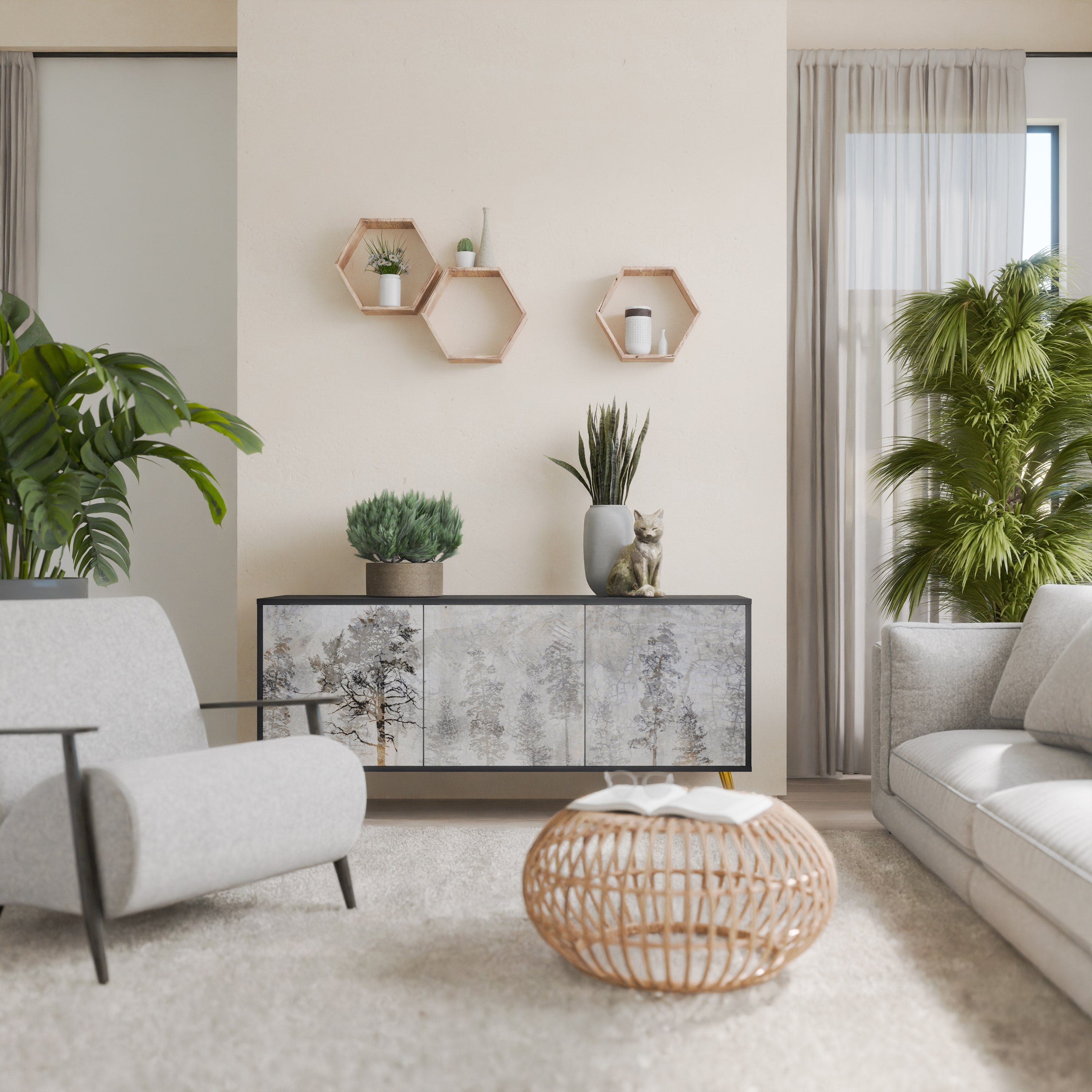 FADE IN THE TREES 3-Door Sideboard in Black Finish