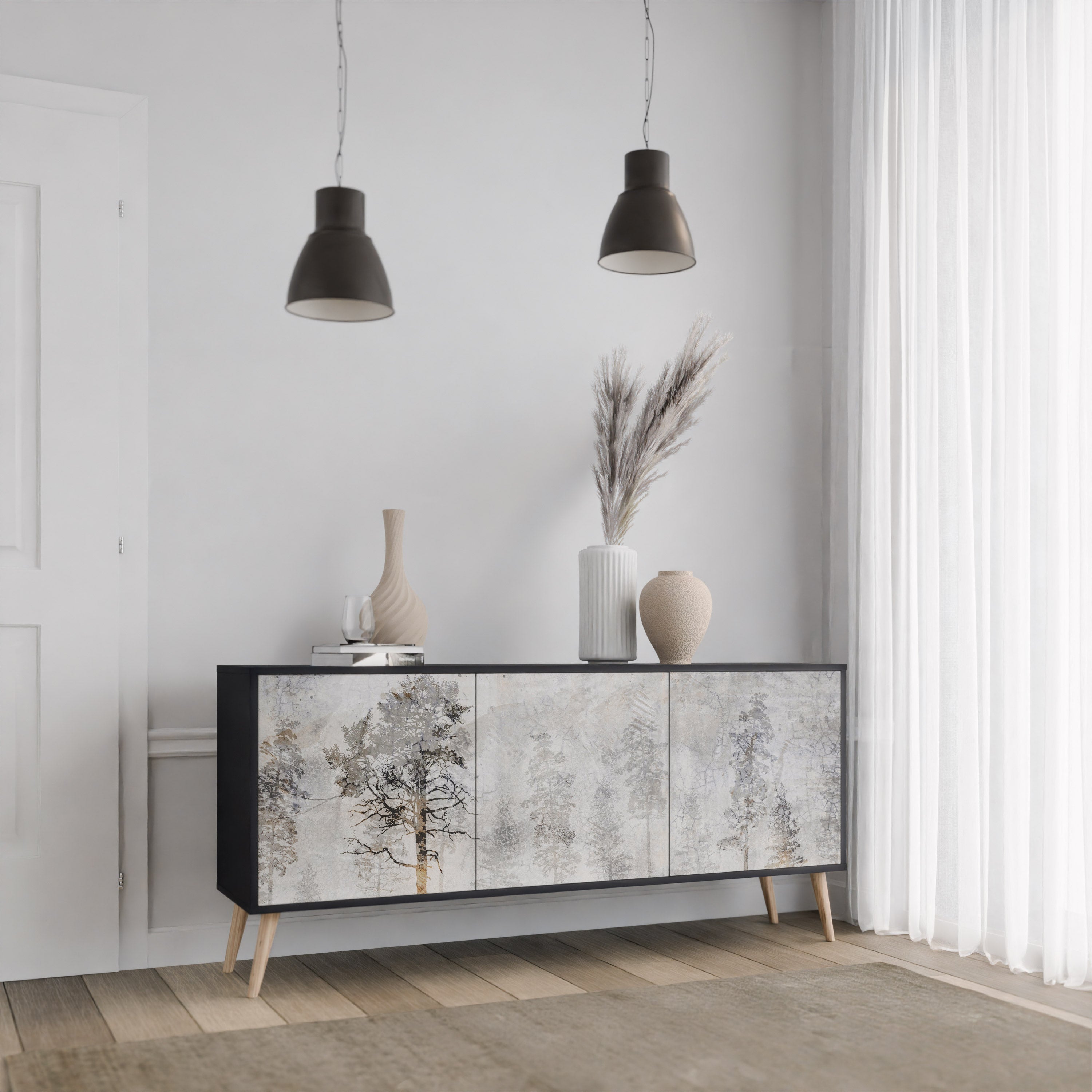 FADE IN THE TREES 3-Door Sideboard in Black Finish