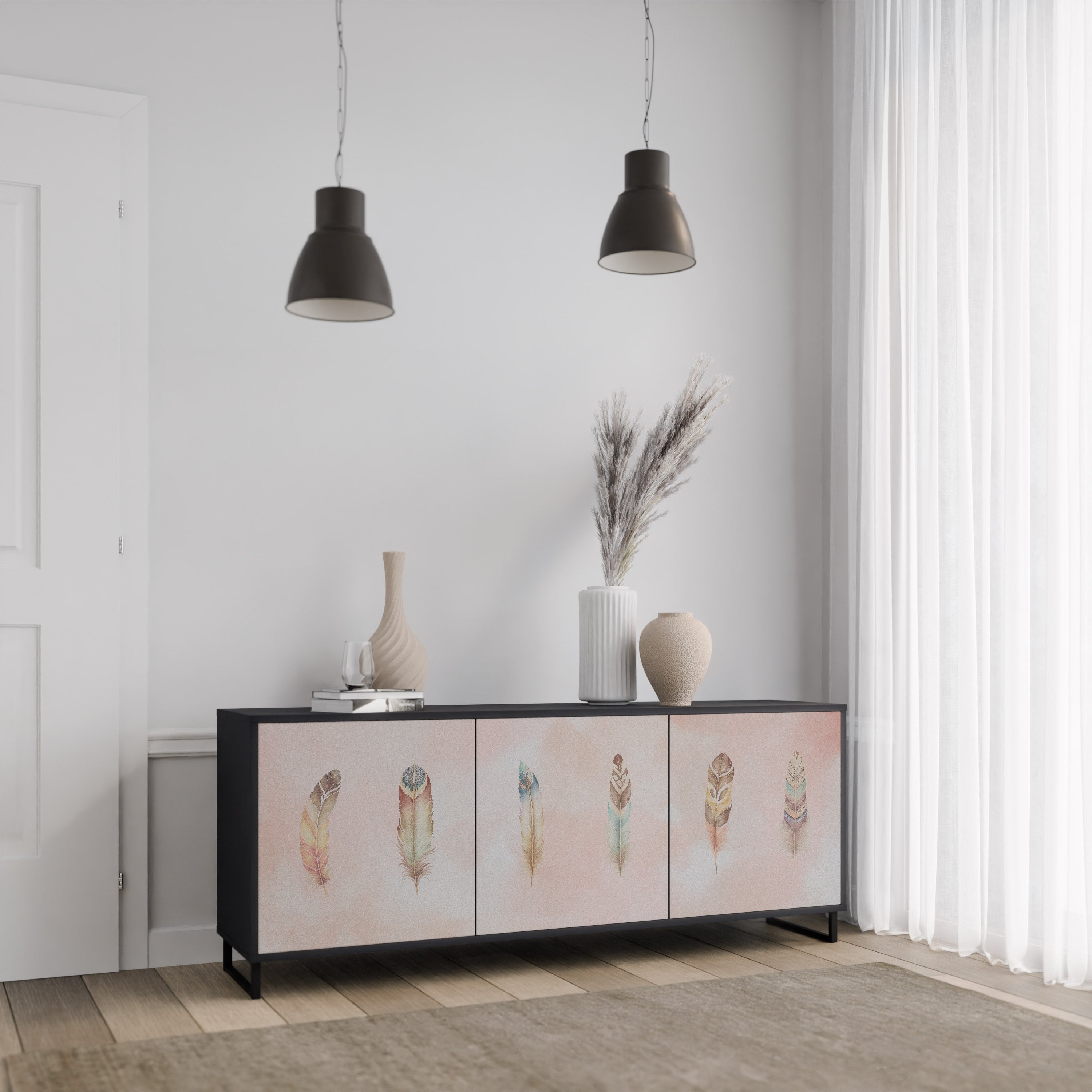 THE DELIQUESCE 3-Door Sideboard in Black Finish