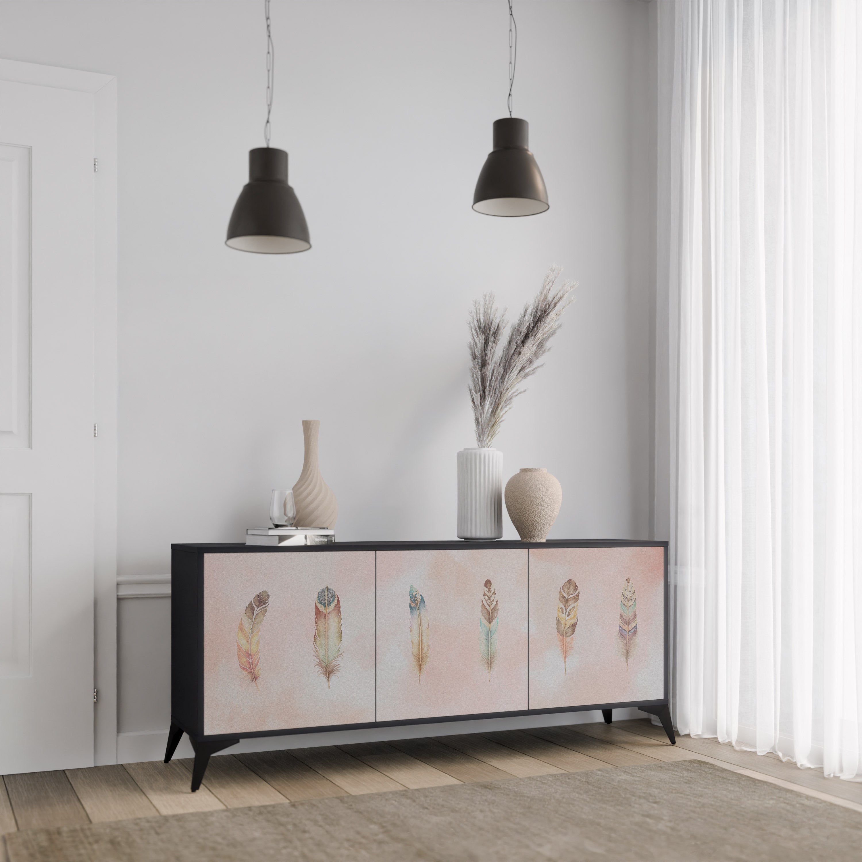 THE DELIQUESCE 3-Door Sideboard in Black Finish
