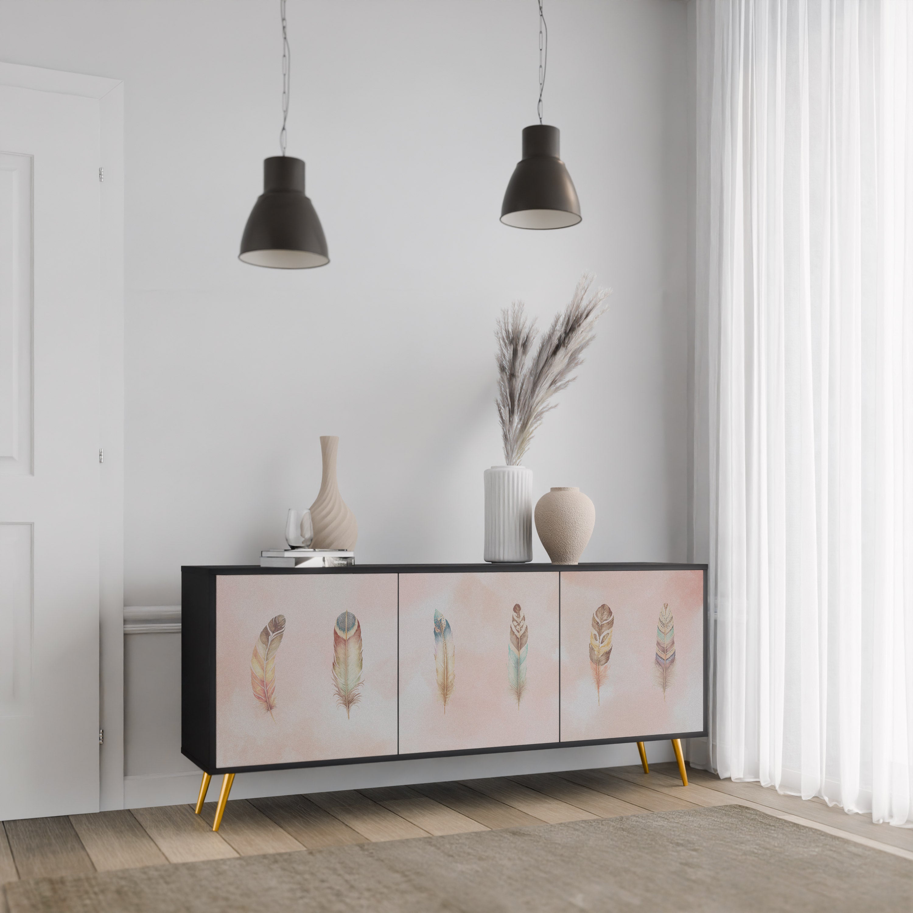 THE DELIQUESCE 3-Door Sideboard in Black Finish