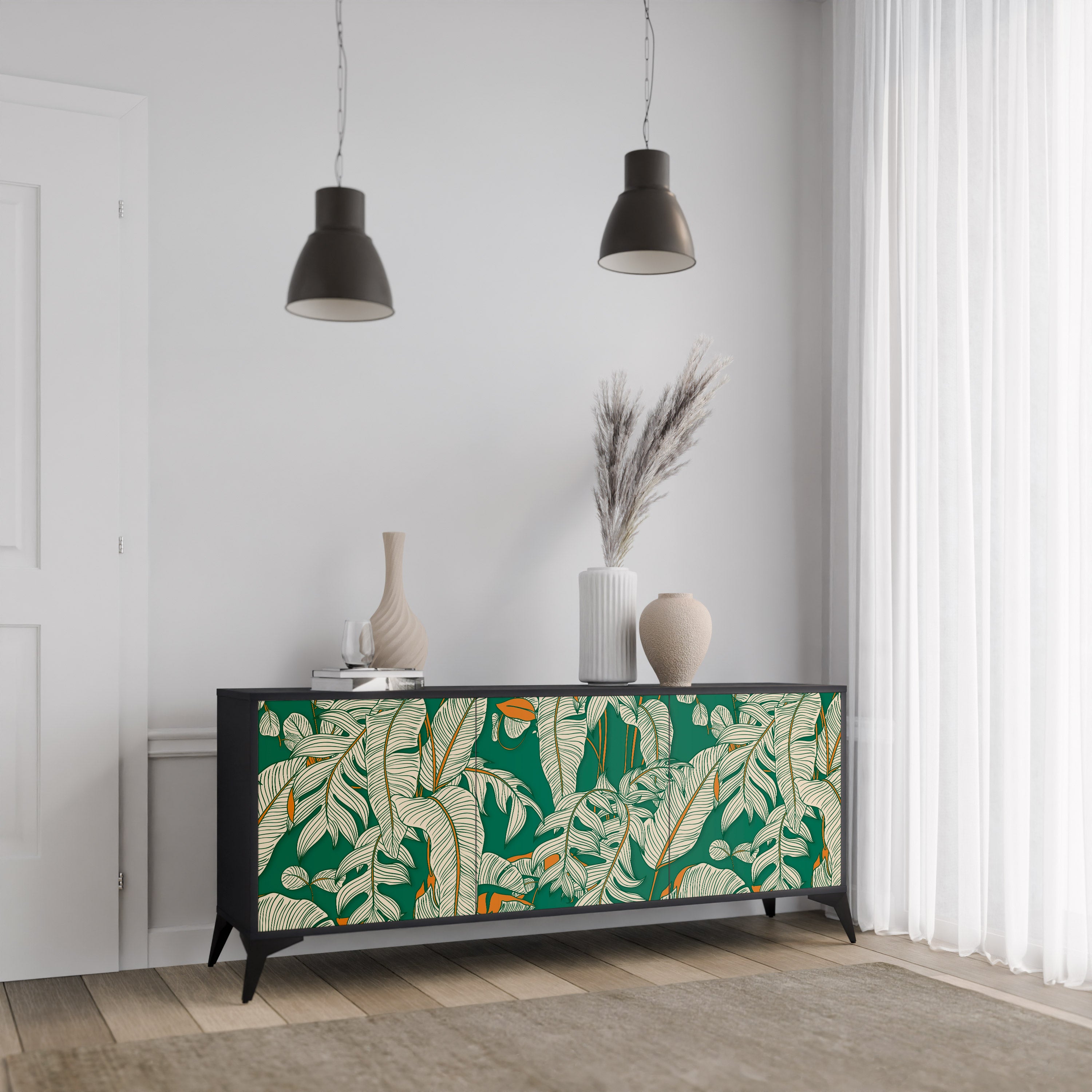 VERDANT PLEASURES 3-Door Sideboard in Black Finish