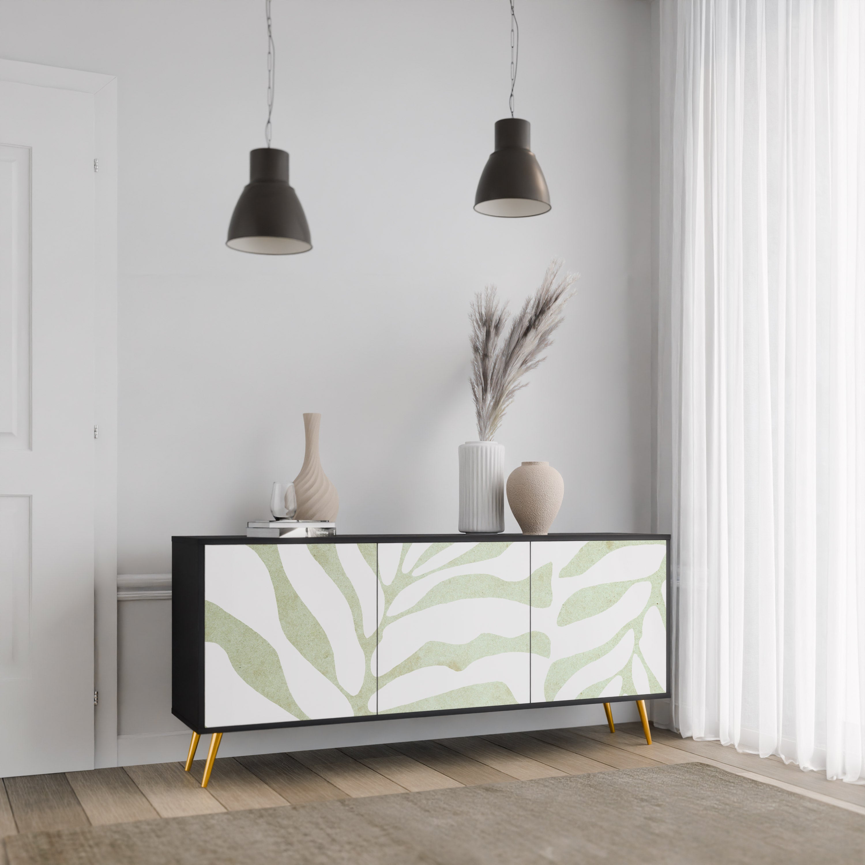 BOTANICAL SPARK 3-Door Sideboard in Black Finish