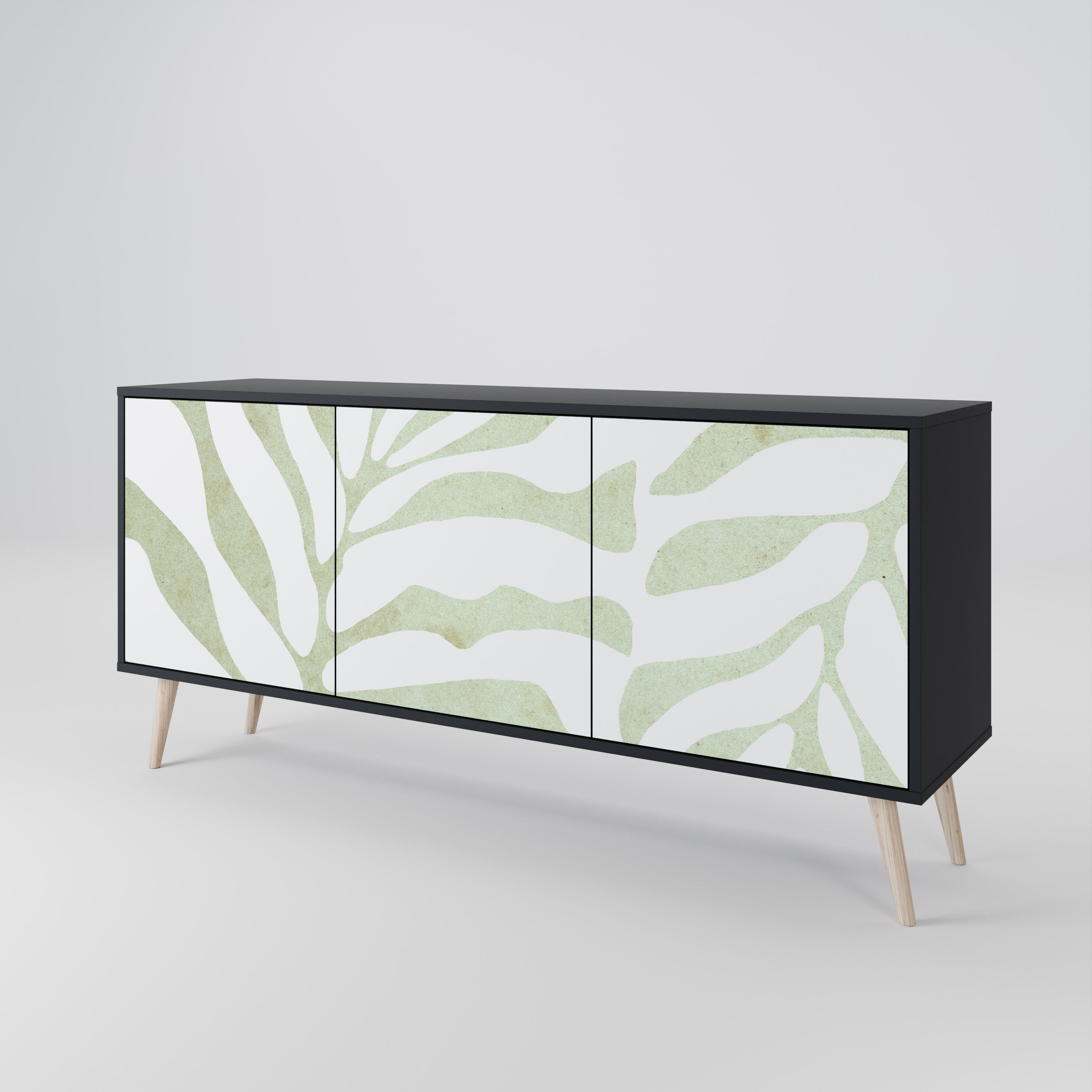 BOTANICAL SPARK 3-Door Sideboard in Black Finish