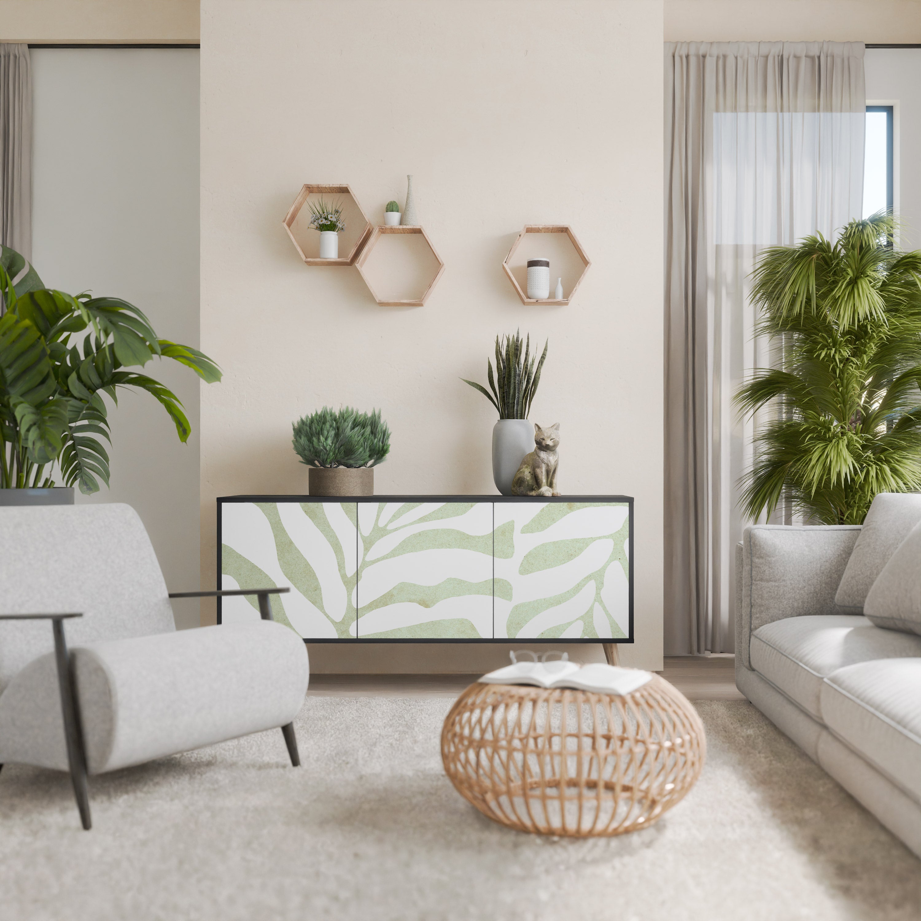 BOTANICAL SPARK 3-Door Sideboard in Black Finish