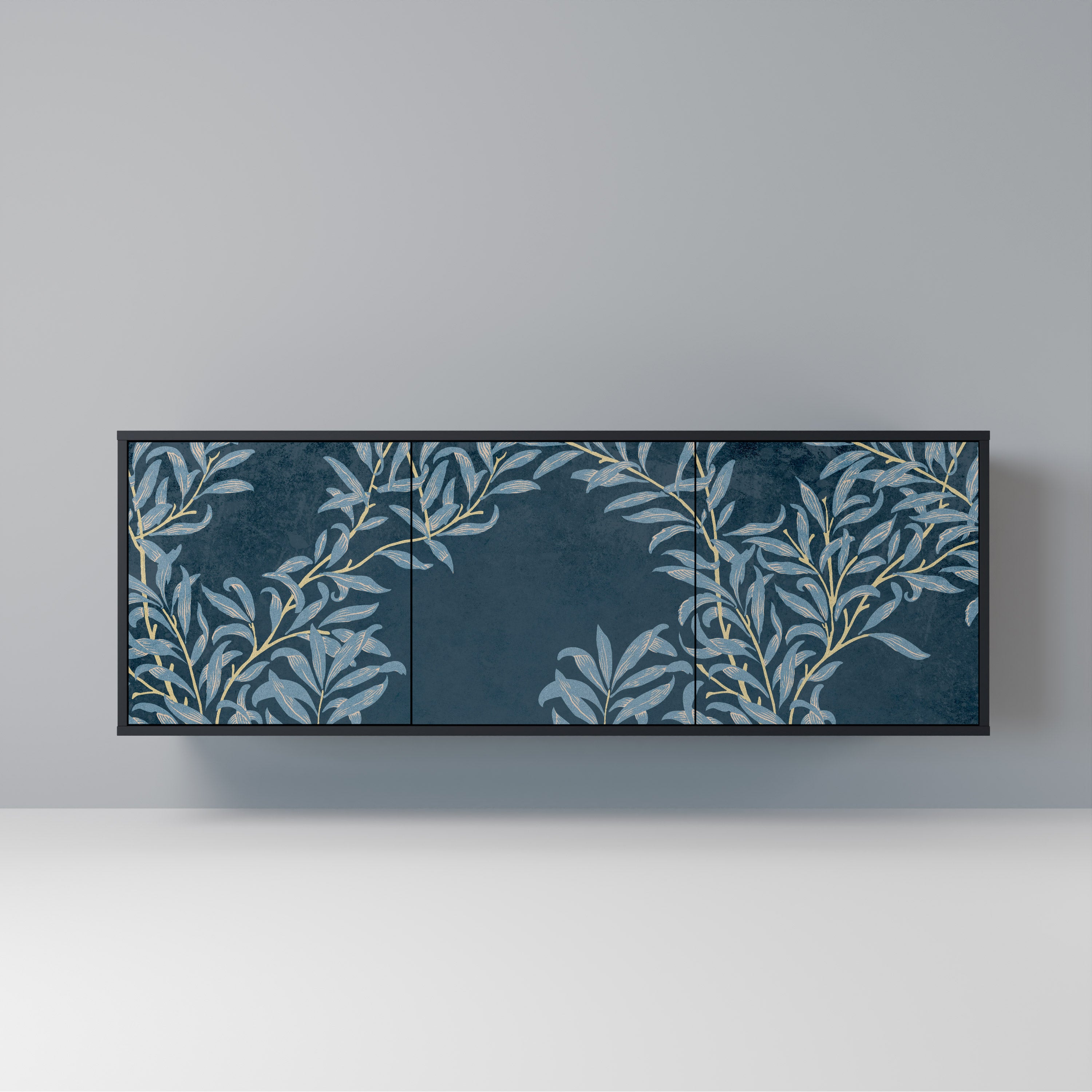 BLUE LEAVES 3-Door Sideboard in Black Finish