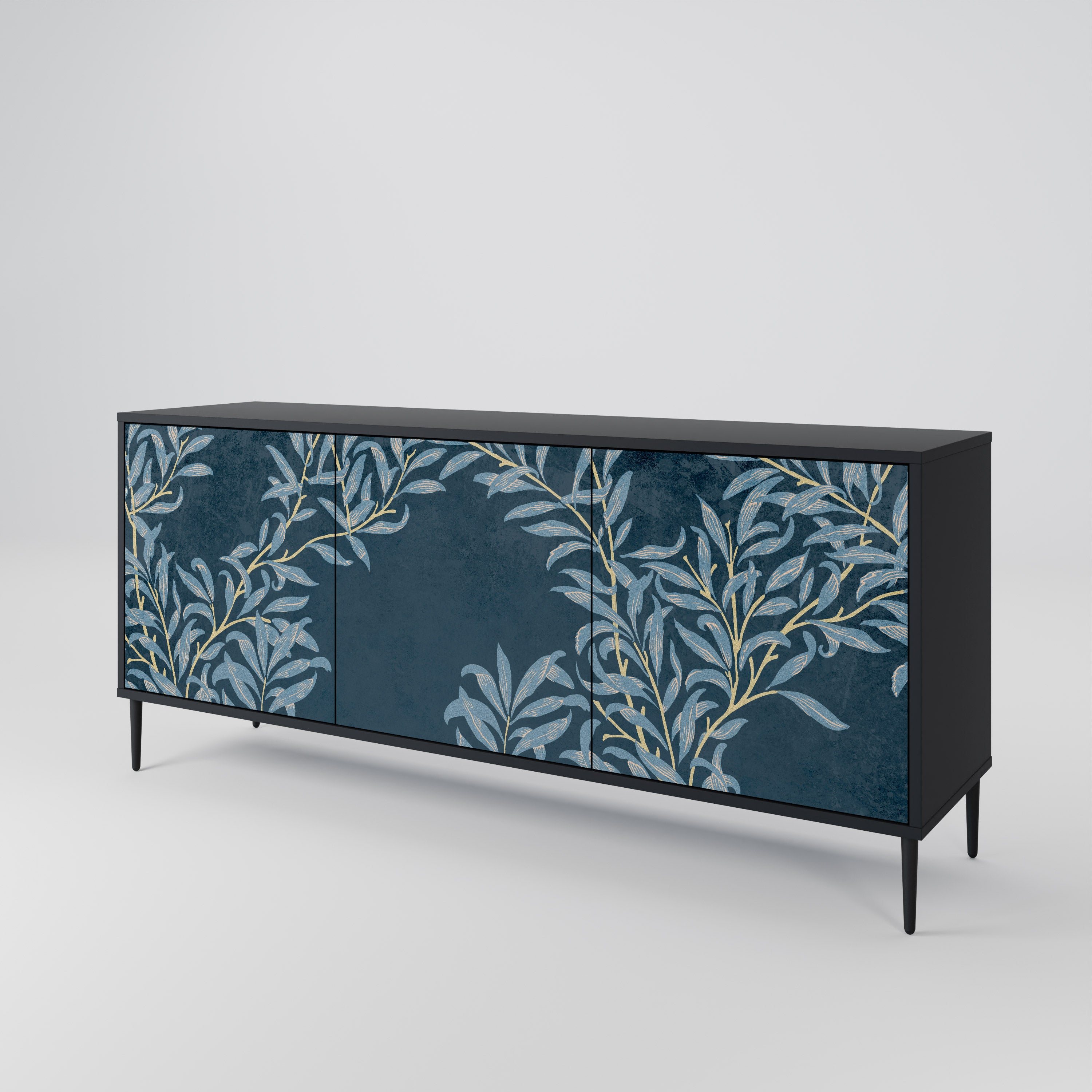 BLUE LEAVES 3-Door Sideboard in Black Finish