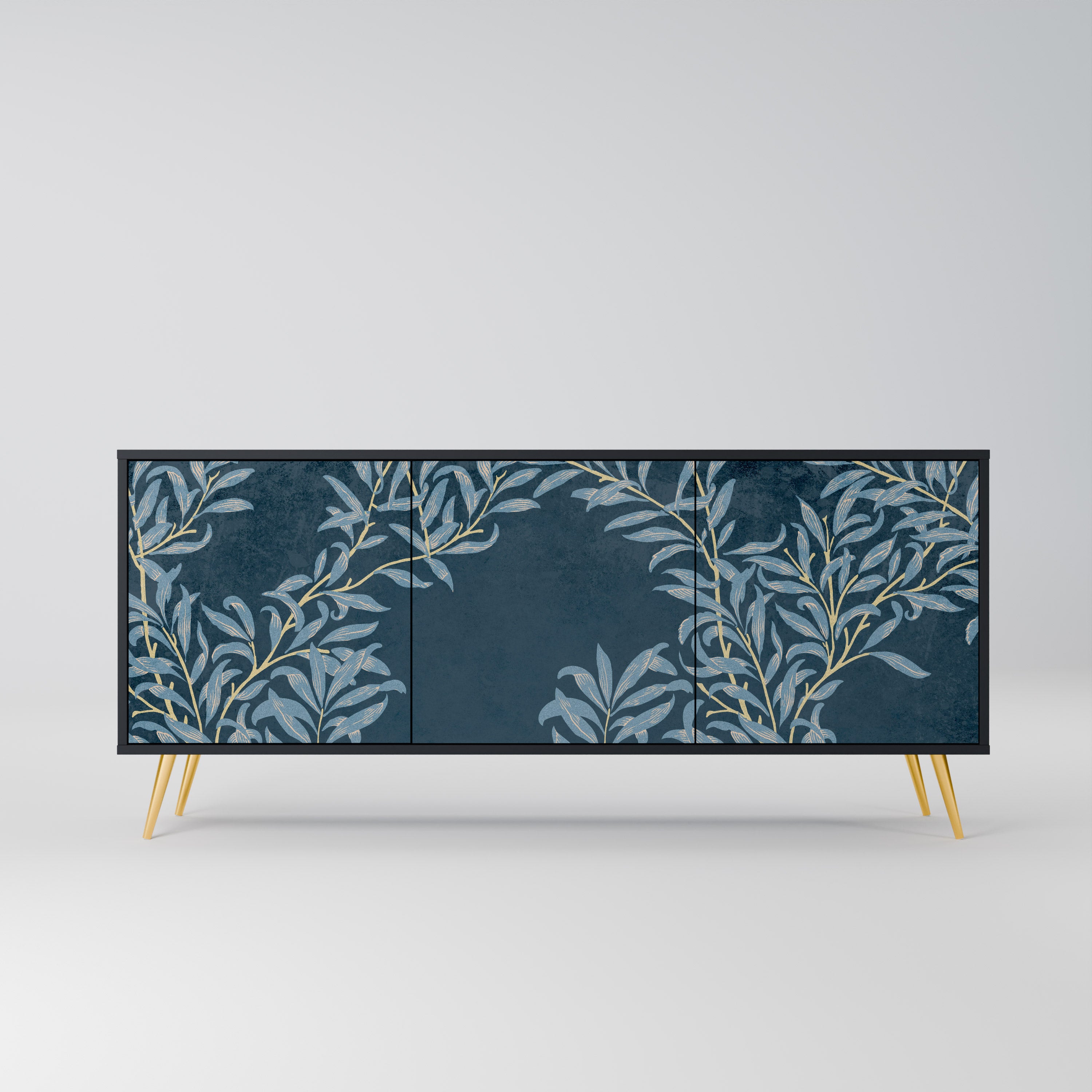 BLUE LEAVES 3-Door Sideboard in Black Finish