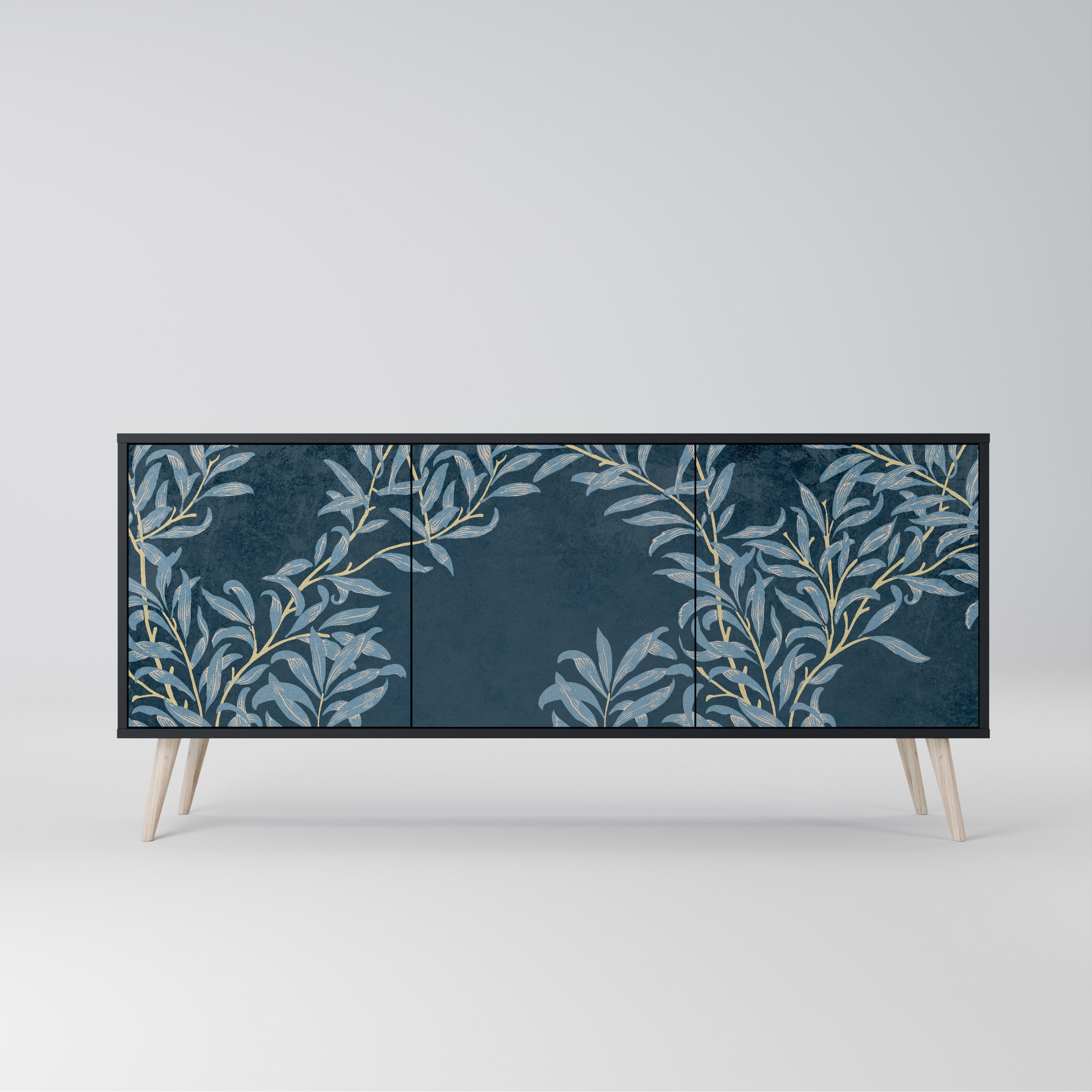 BLUE LEAVES 3-Door Sideboard in Black Finish