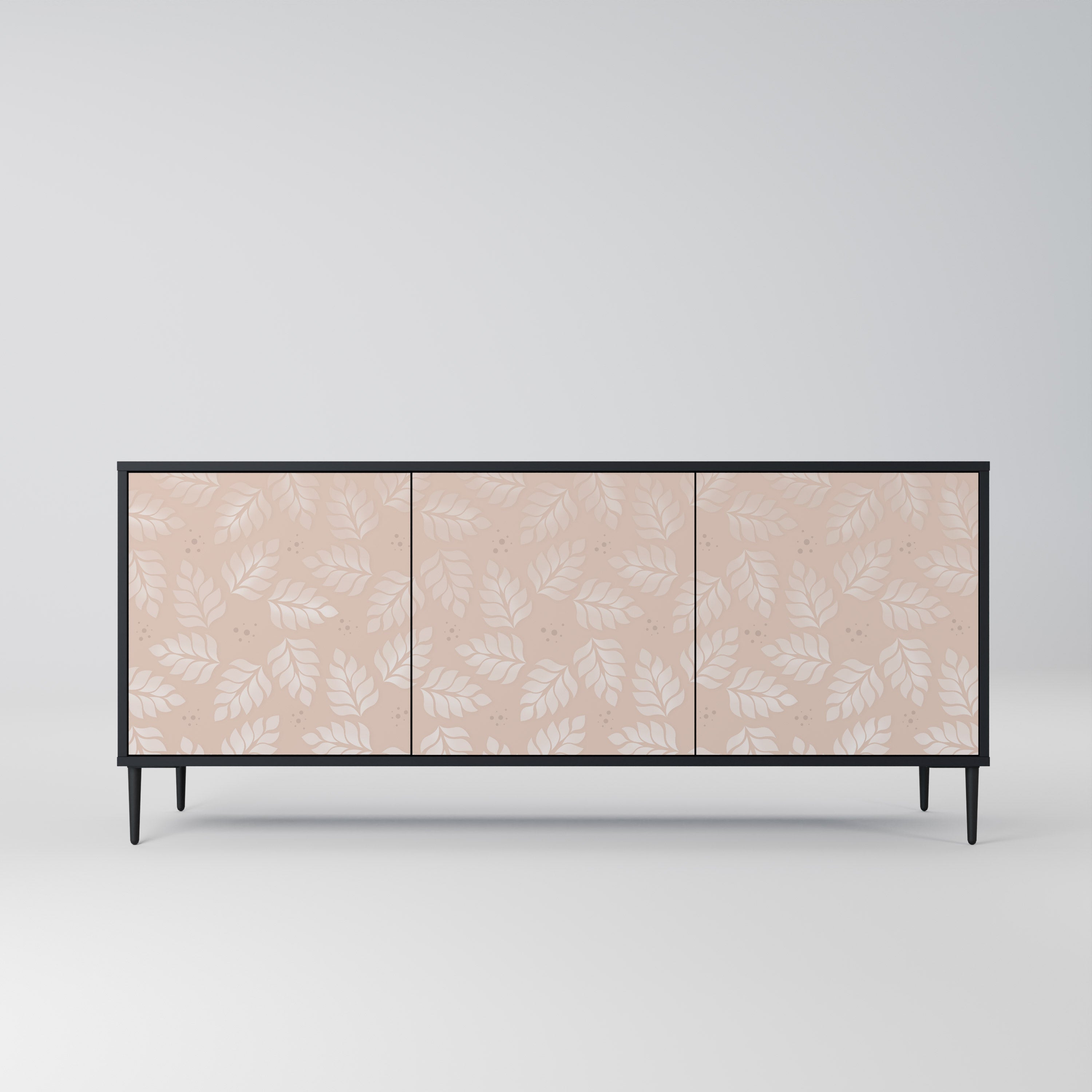 LEAVES ON BEIGE 3-Door Sideboard in Black Finish