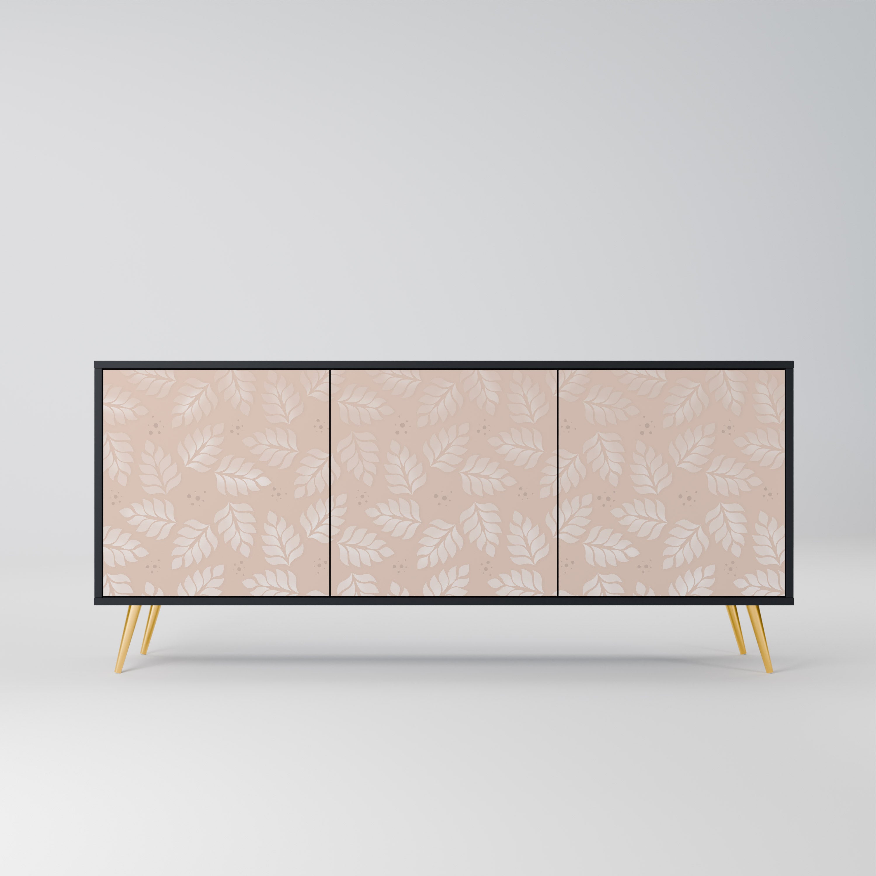 LEAVES ON BEIGE 3-Door Sideboard in Black Finish