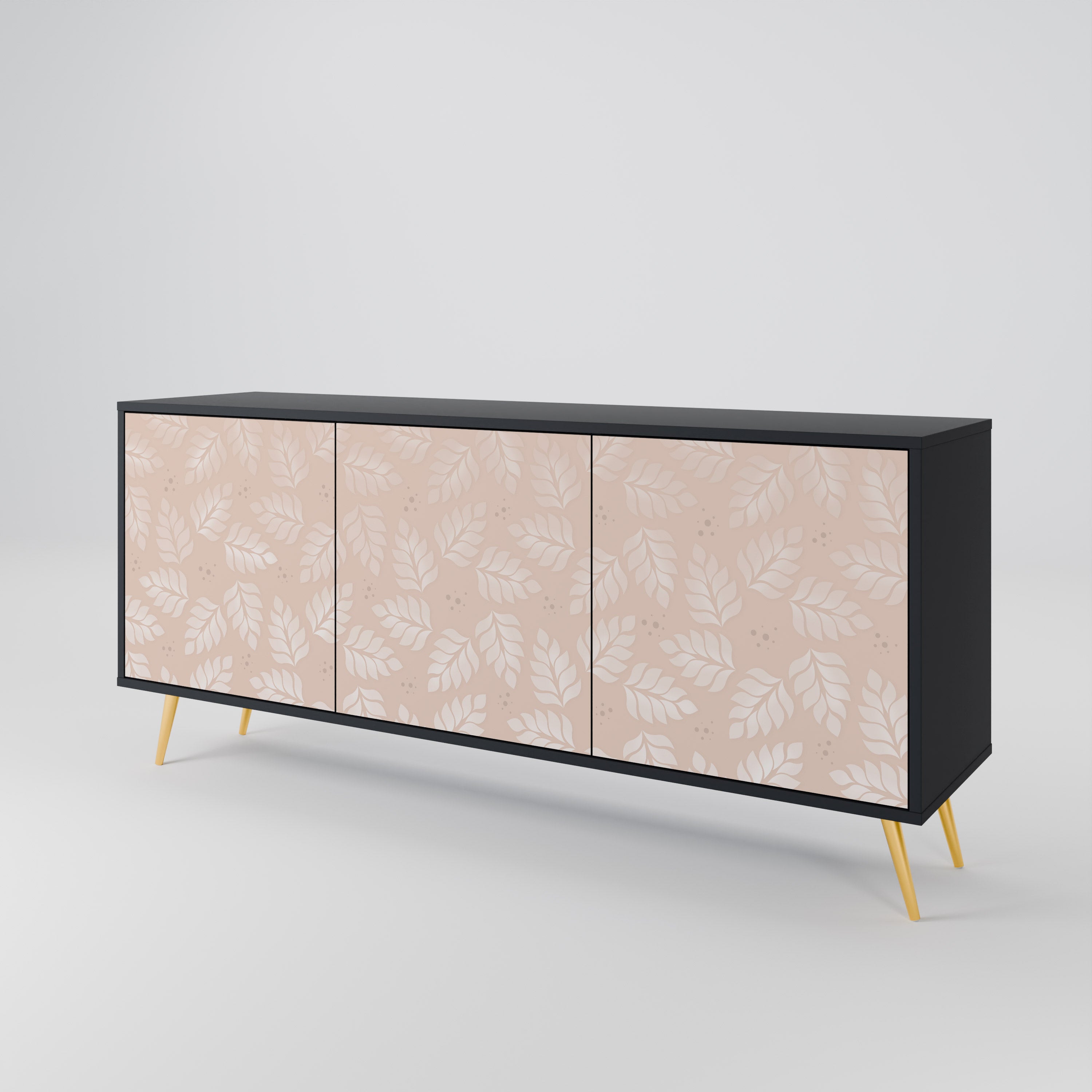 LEAVES ON BEIGE 3-Door Sideboard in Black Finish