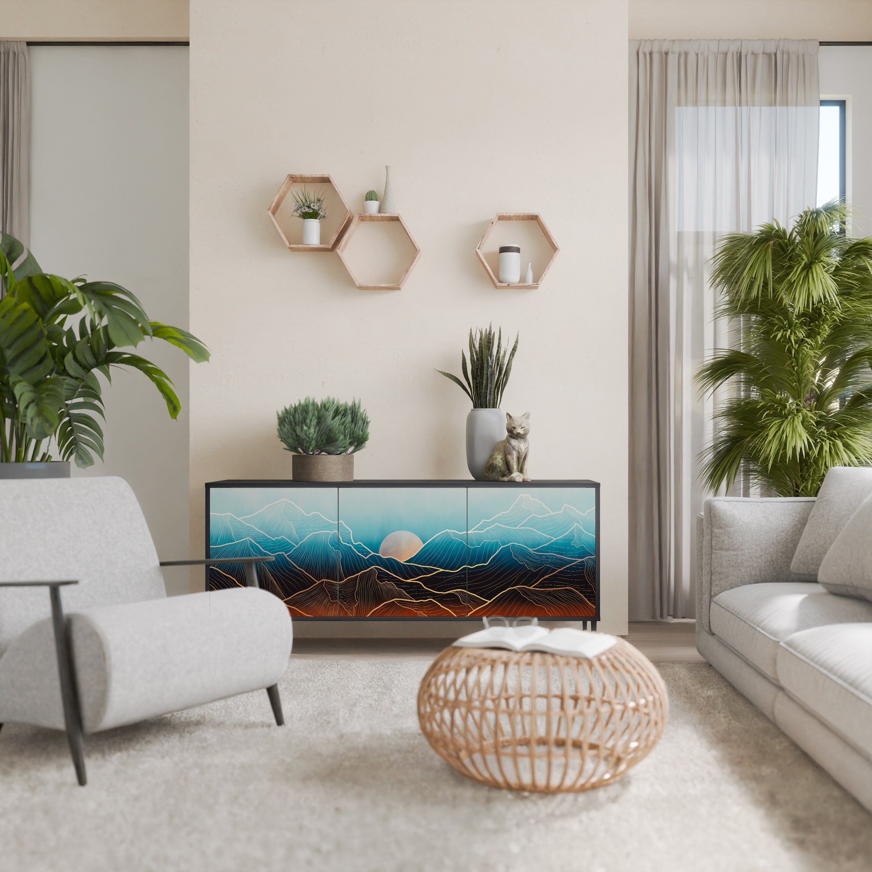 LUNAR SECRETS 3-Door Sideboard in Black Finish