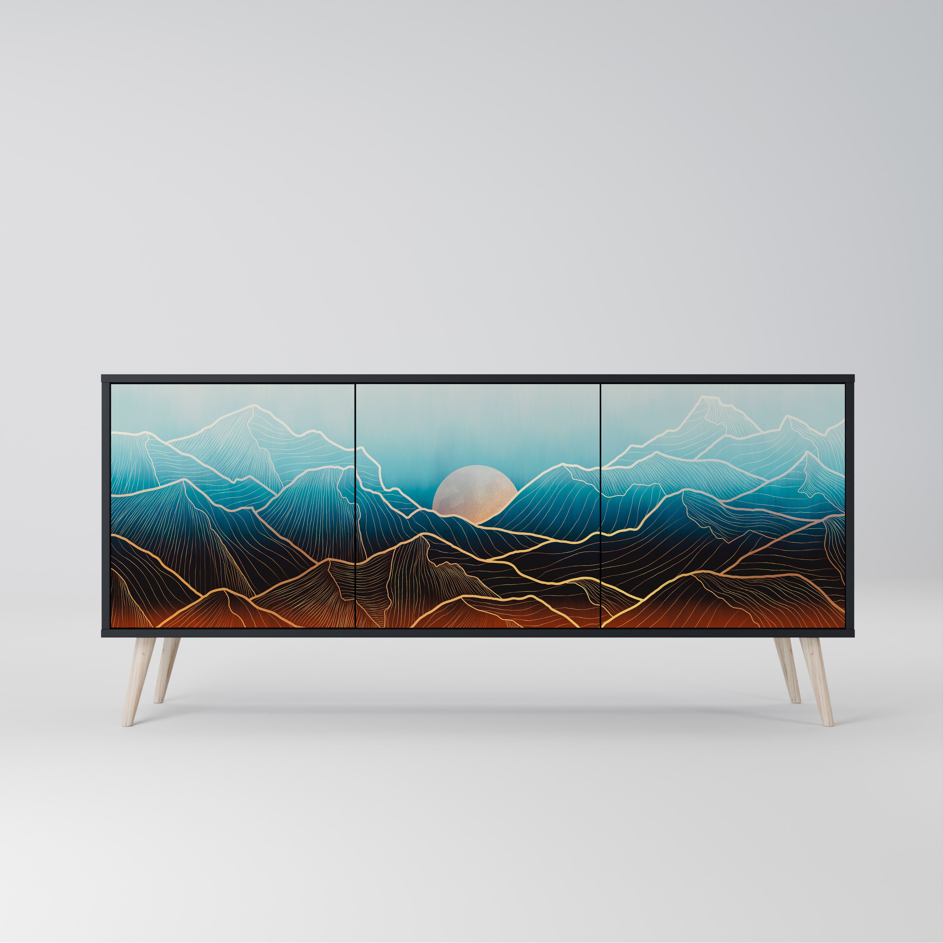 LUNAR SECRETS 3-Door Sideboard in Black Finish