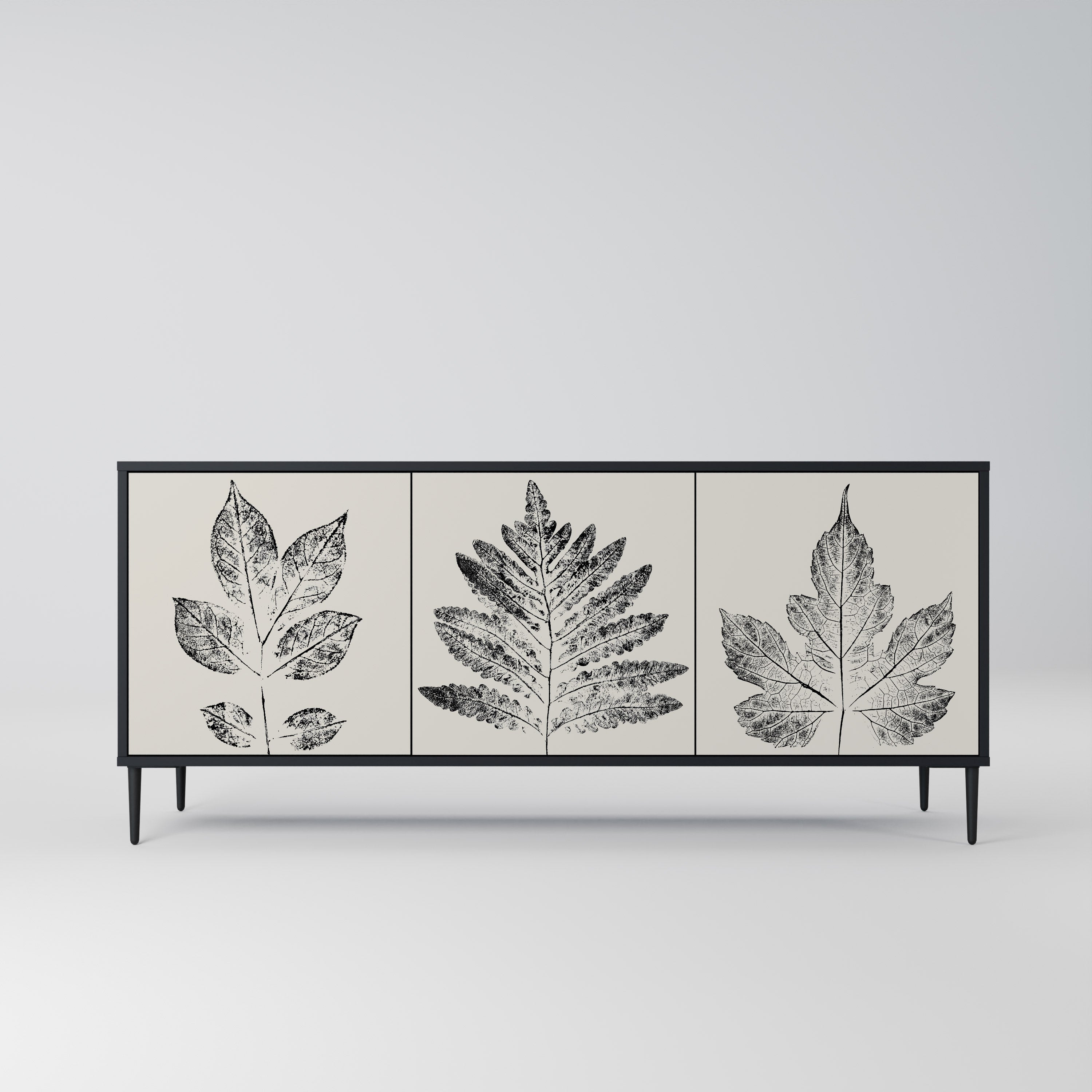 LEAFY STAMPS 3-Door Sideboard in Black Finish