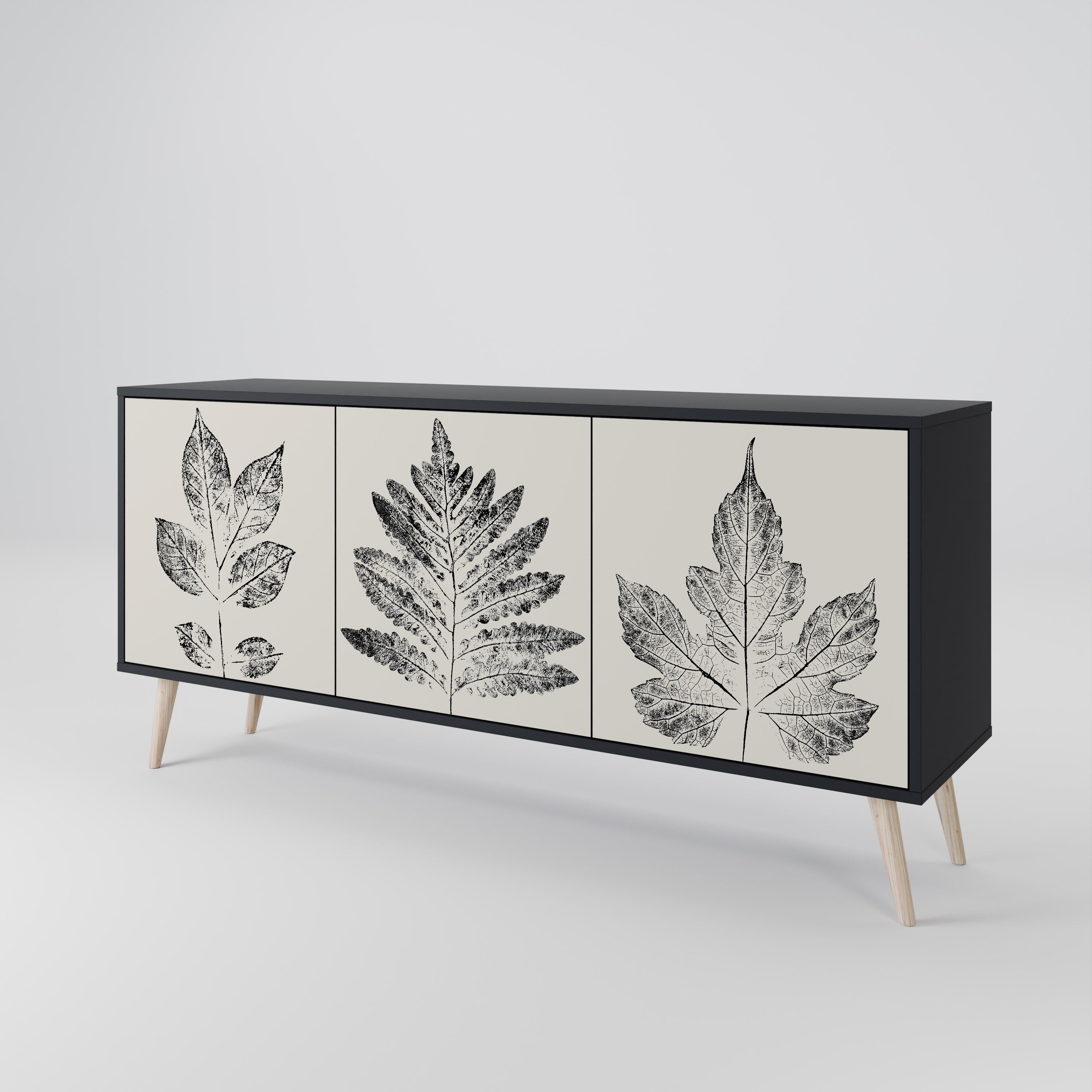 LEAFY STAMPS 3-Door Sideboard in Black Finish