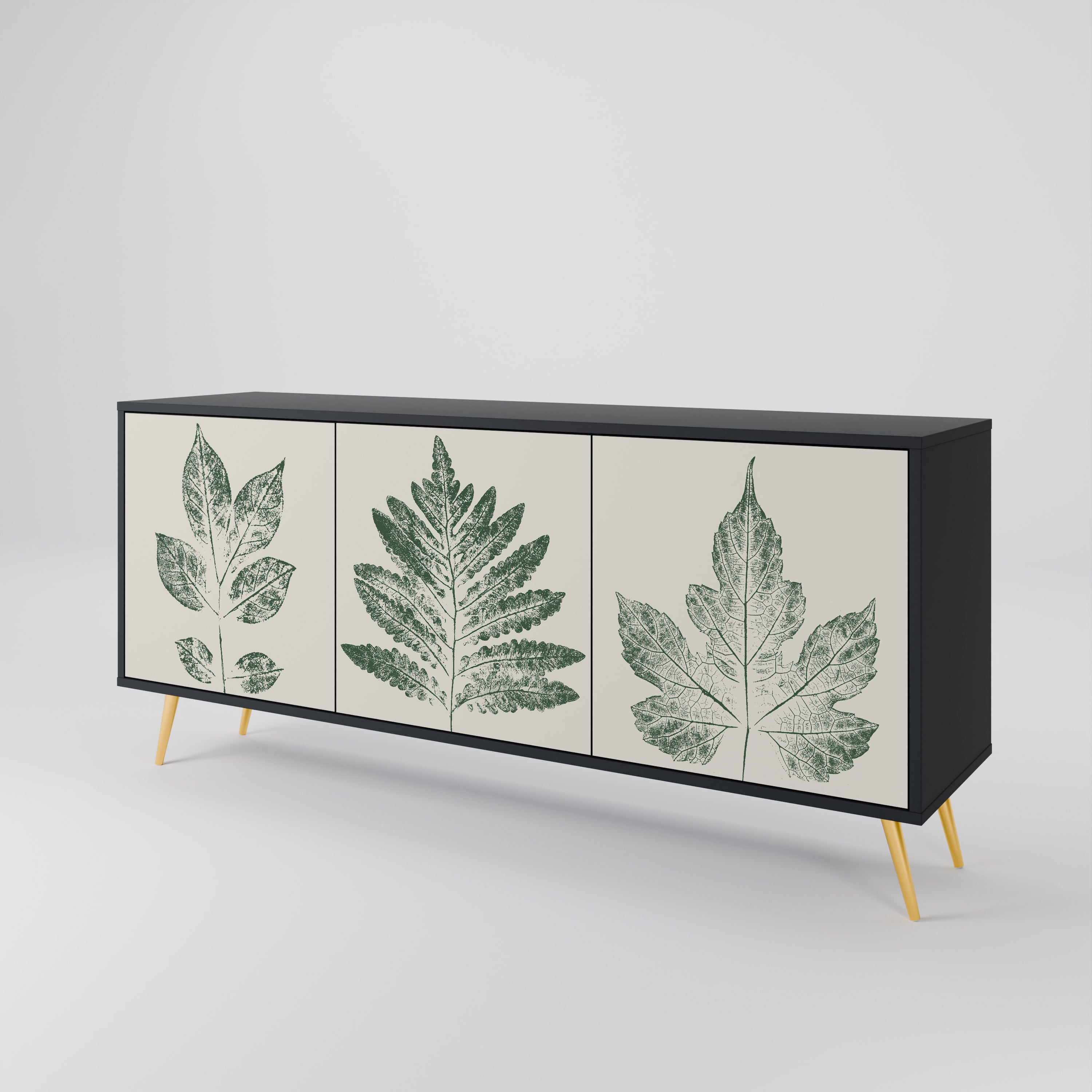 GREEN LEAFY STAMPS 3-Door Sideboard in Black Finish