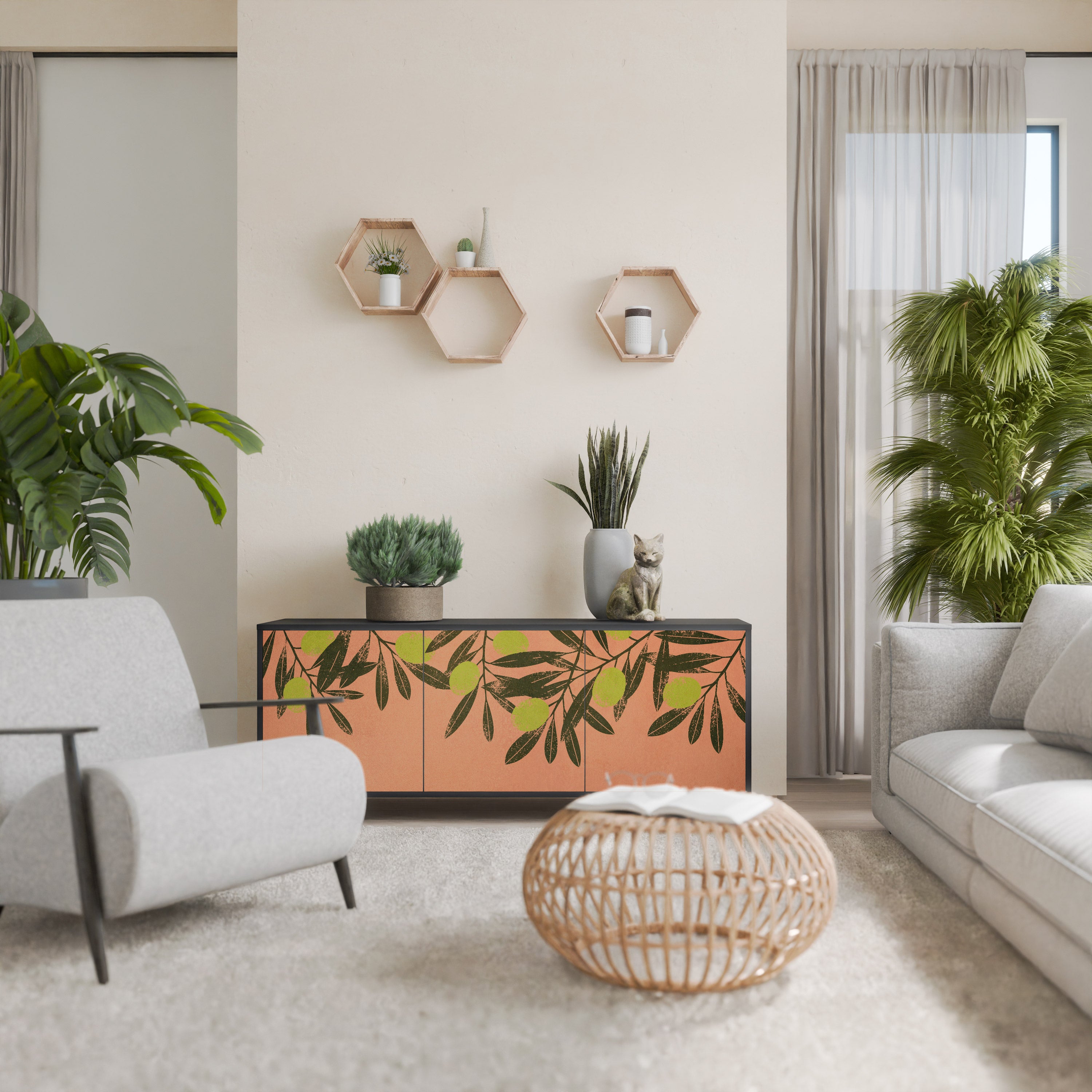 JUICY OLIVES 3-Door Sideboard in Black Finish