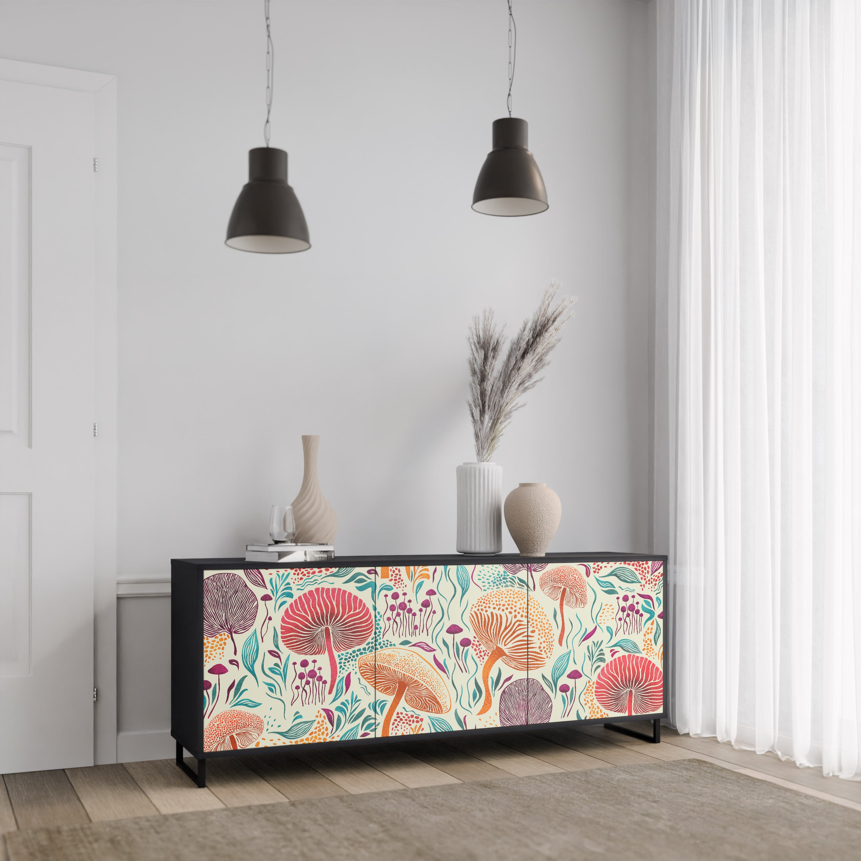 FUNGUS FANTASY 3-Door Sideboard in Black Finish