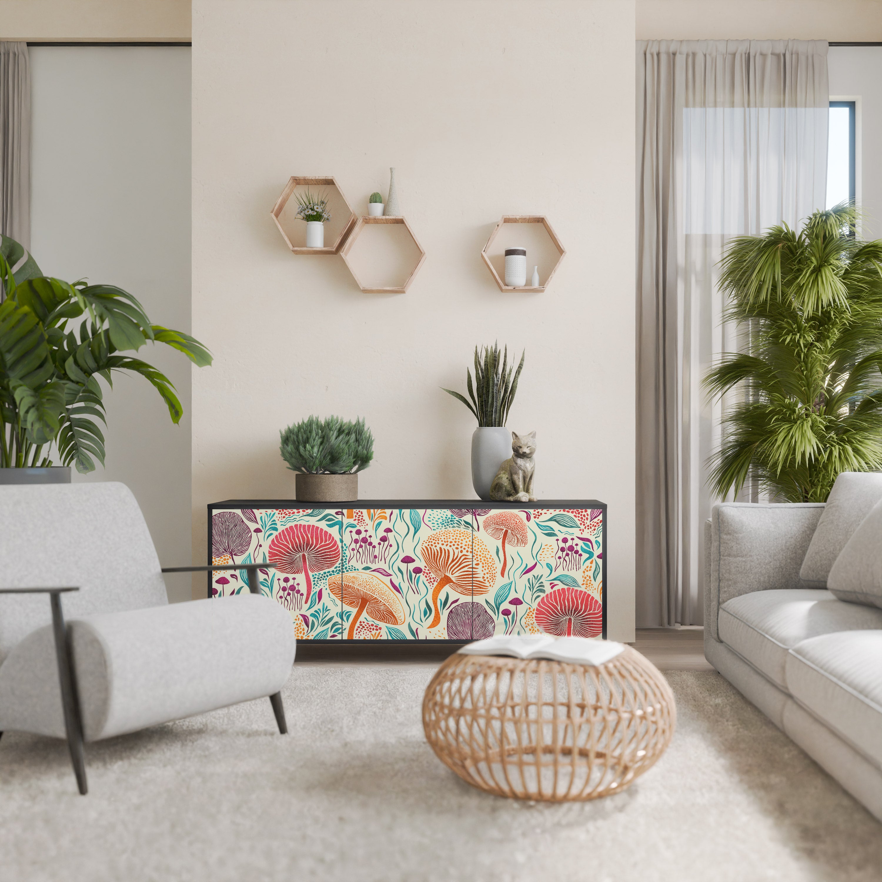 FUNGUS FANTASY 3-Door Sideboard in Black Finish