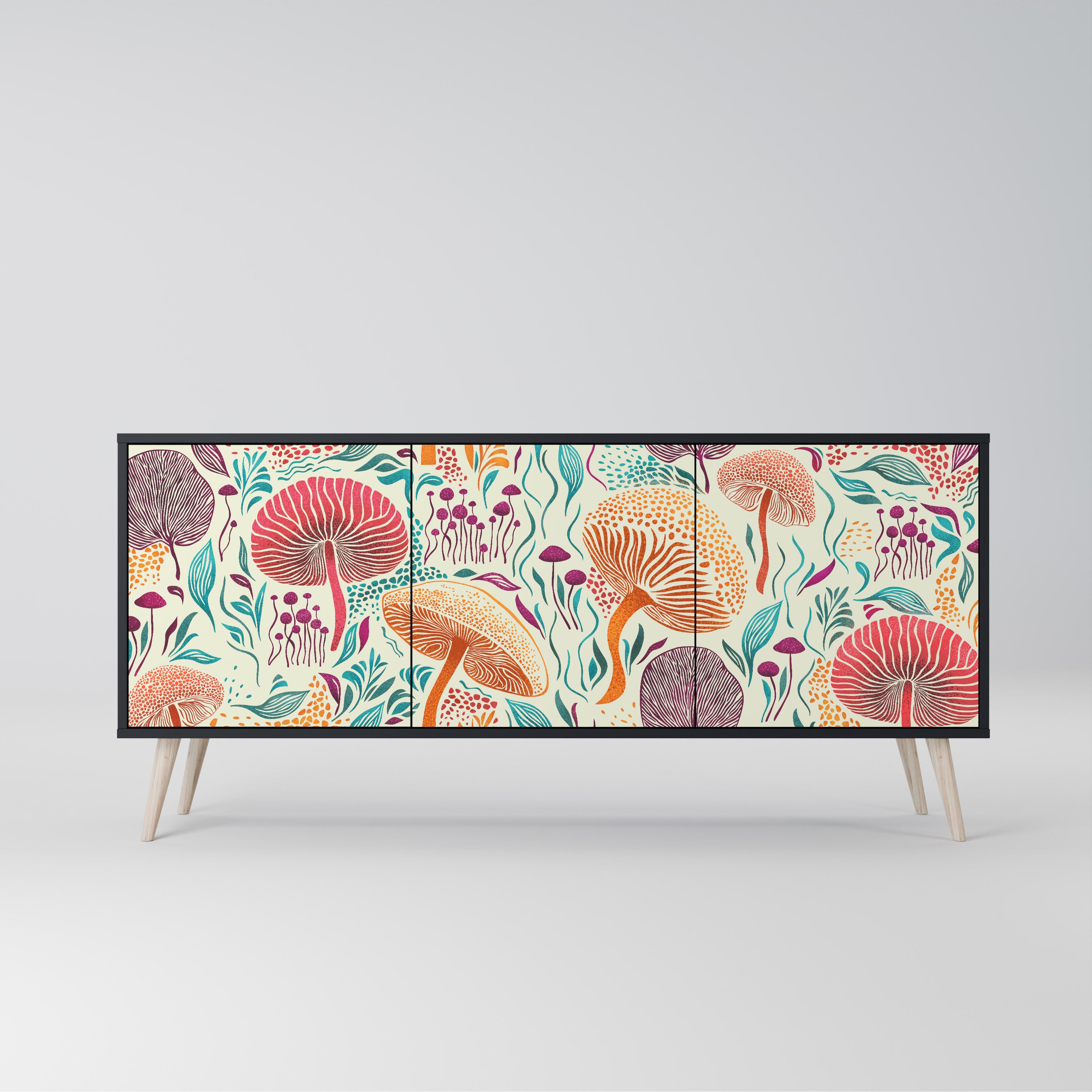 Aparador FUNGUS FANTASY de 3 puertas con acabado negro