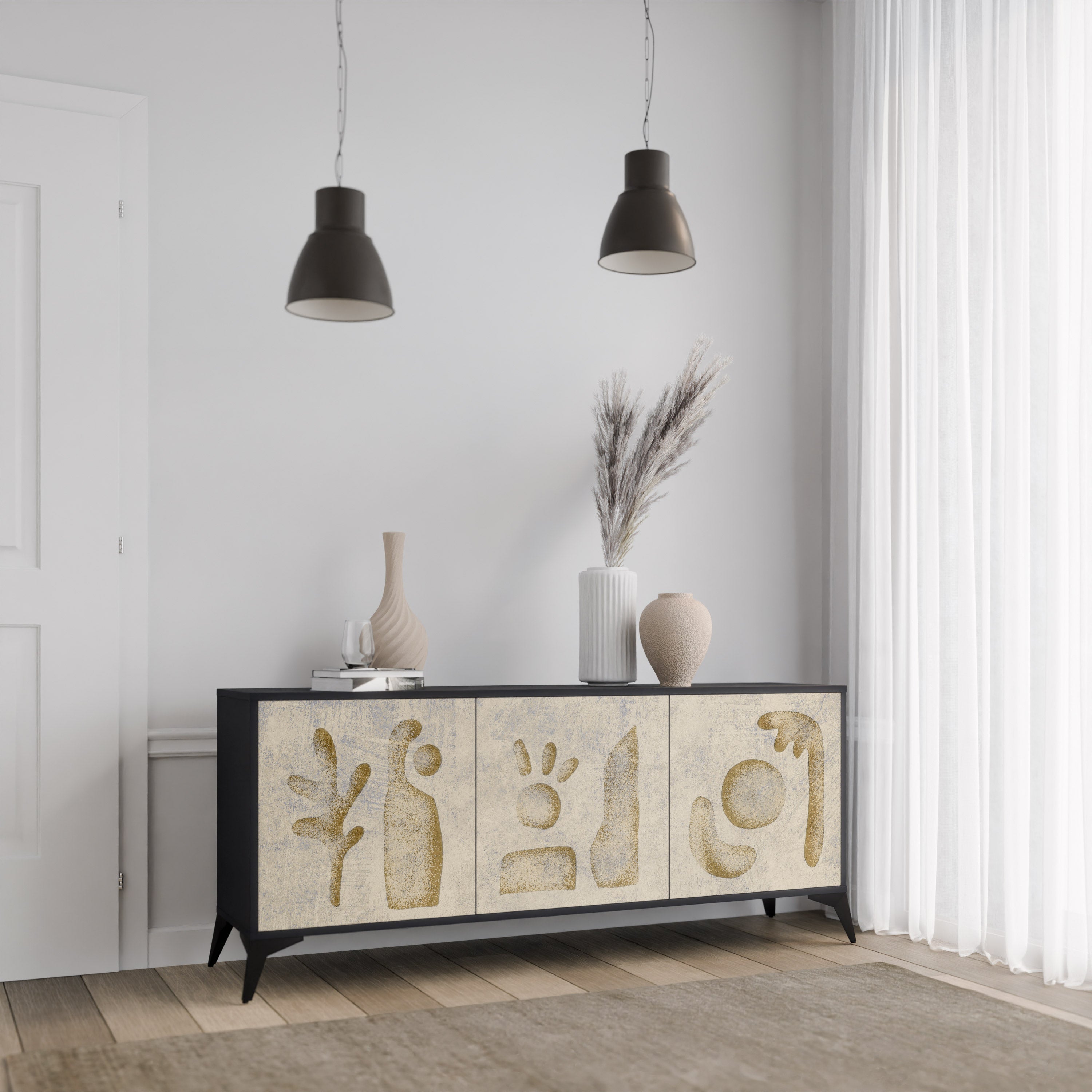 SAND SCULPTURES 3-Door Sideboard in Black Finish