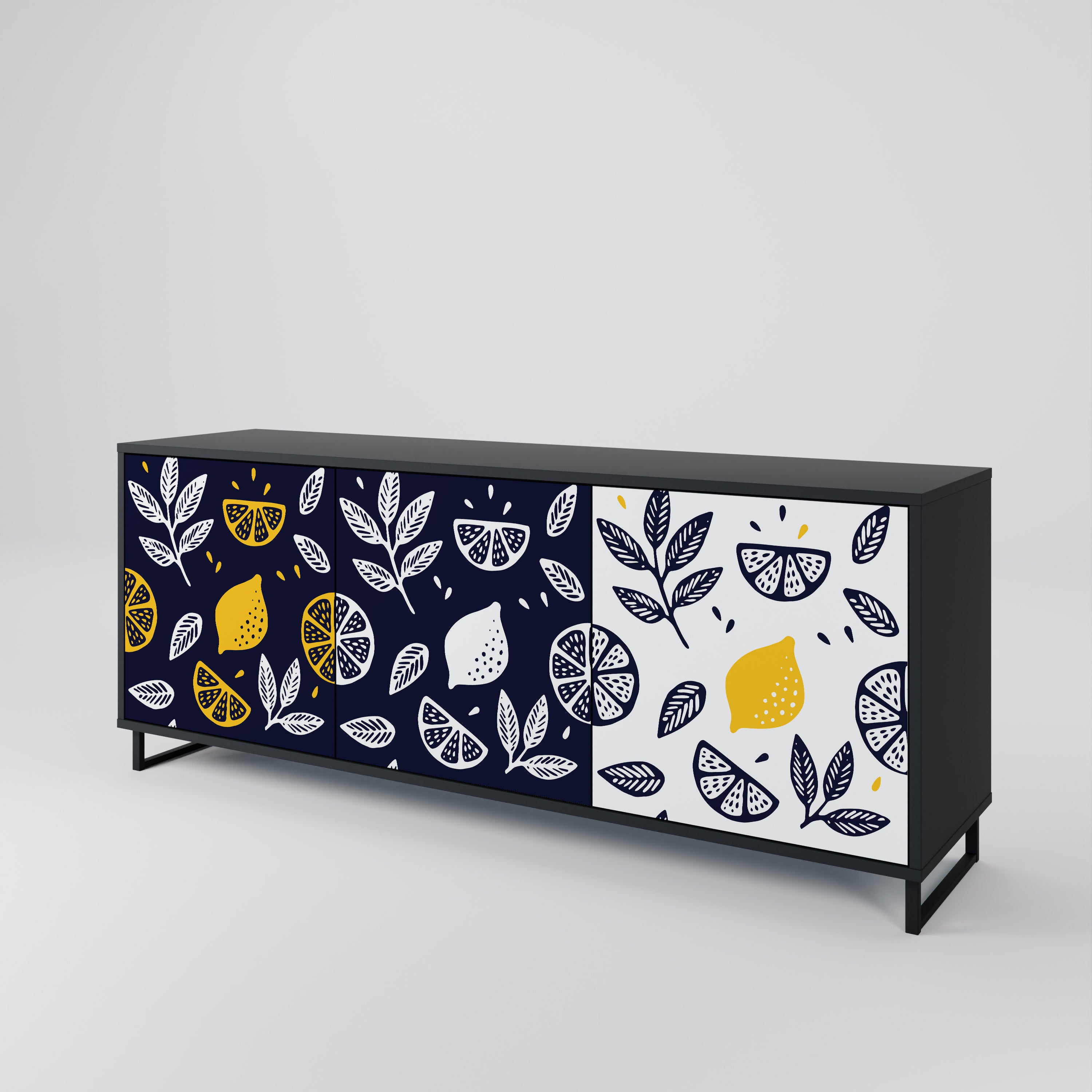 CITRUS BLACK AND WHITE 3-Door Sideboard in Black Finish