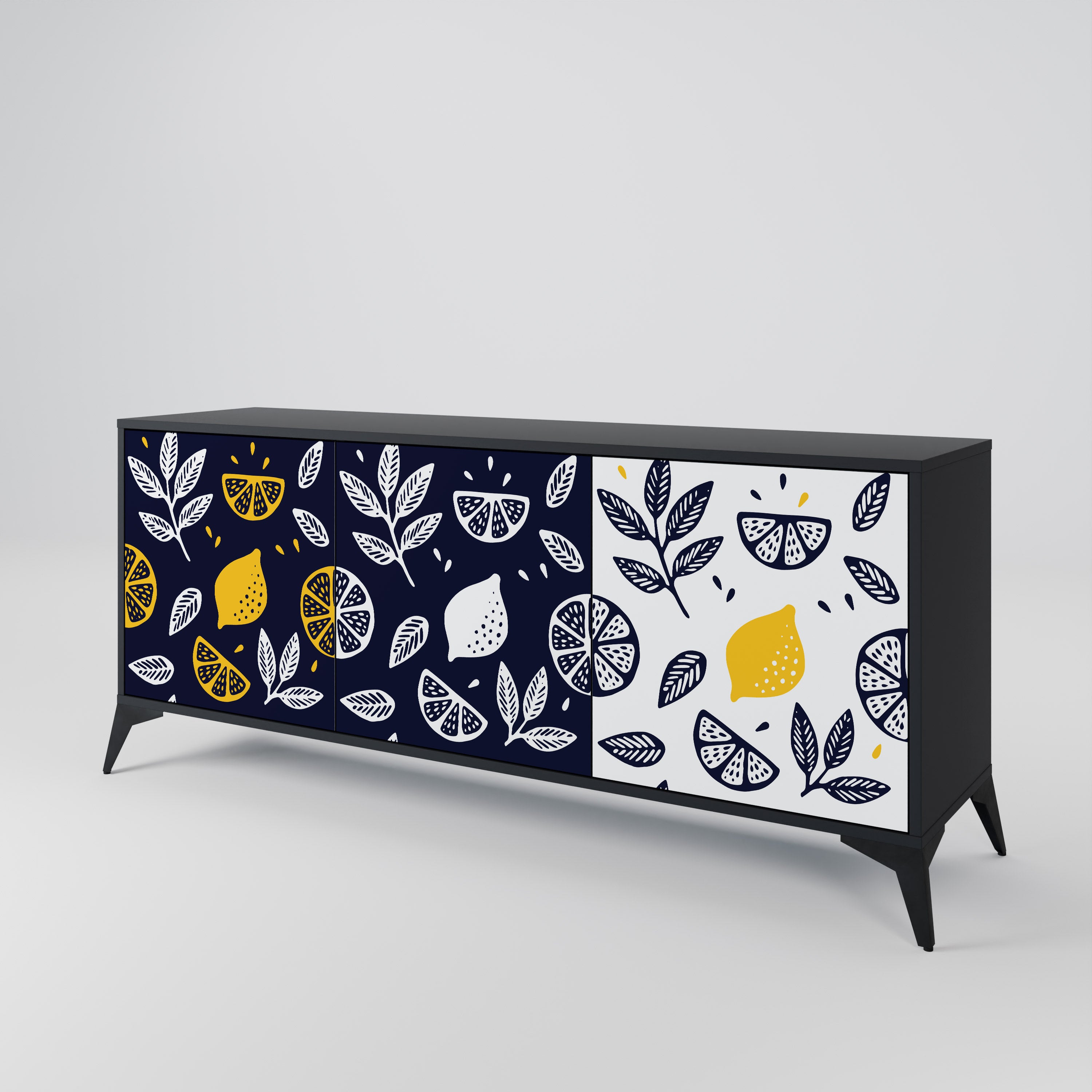 CITRUS BLACK AND WHITE 3-Door Sideboard in Black Finish